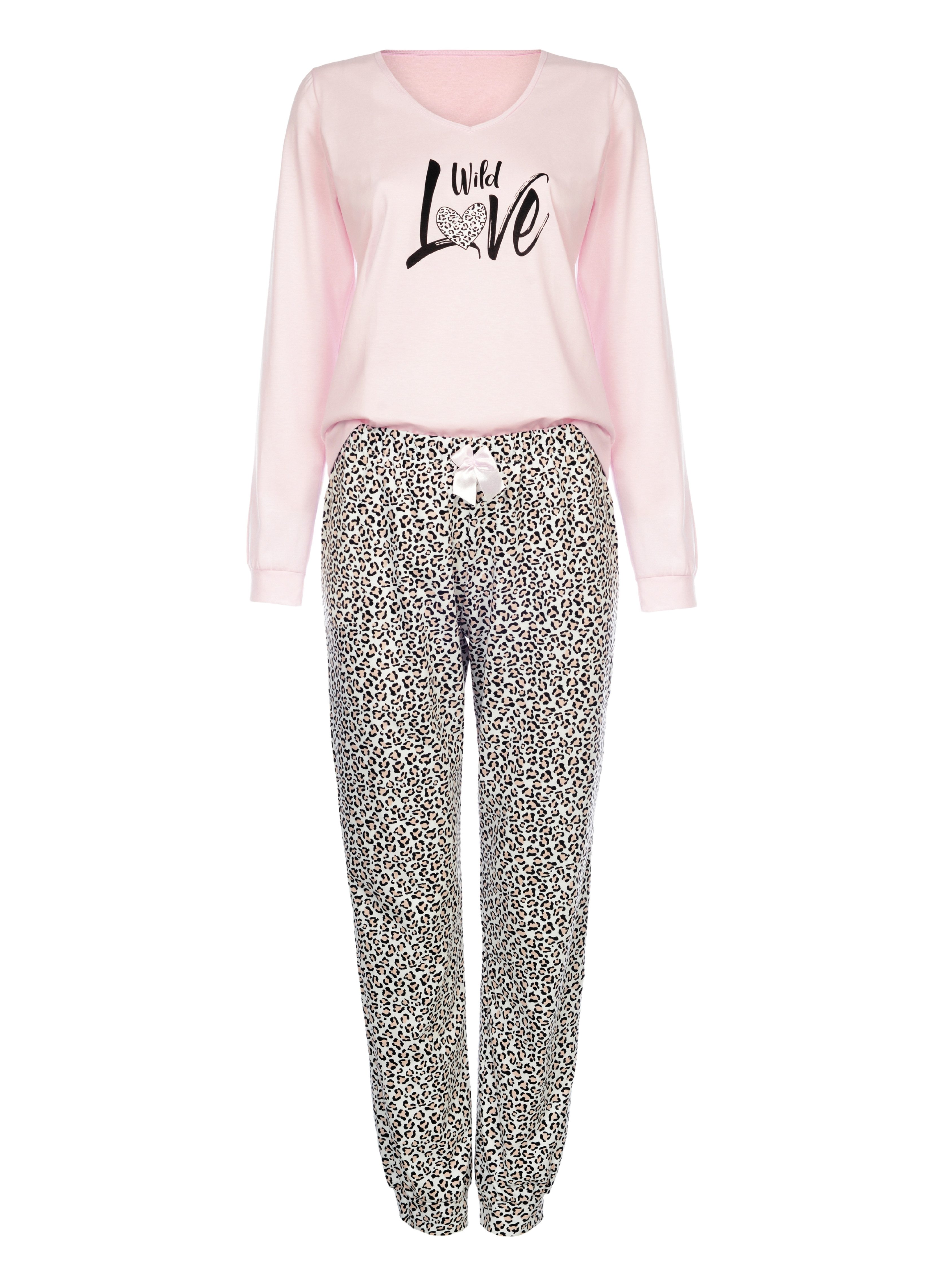 Donna Pyjama langarm Schlafanzug mit Motivdruck (2 tlg., 1 Stück) Schlafhos günstig online kaufen