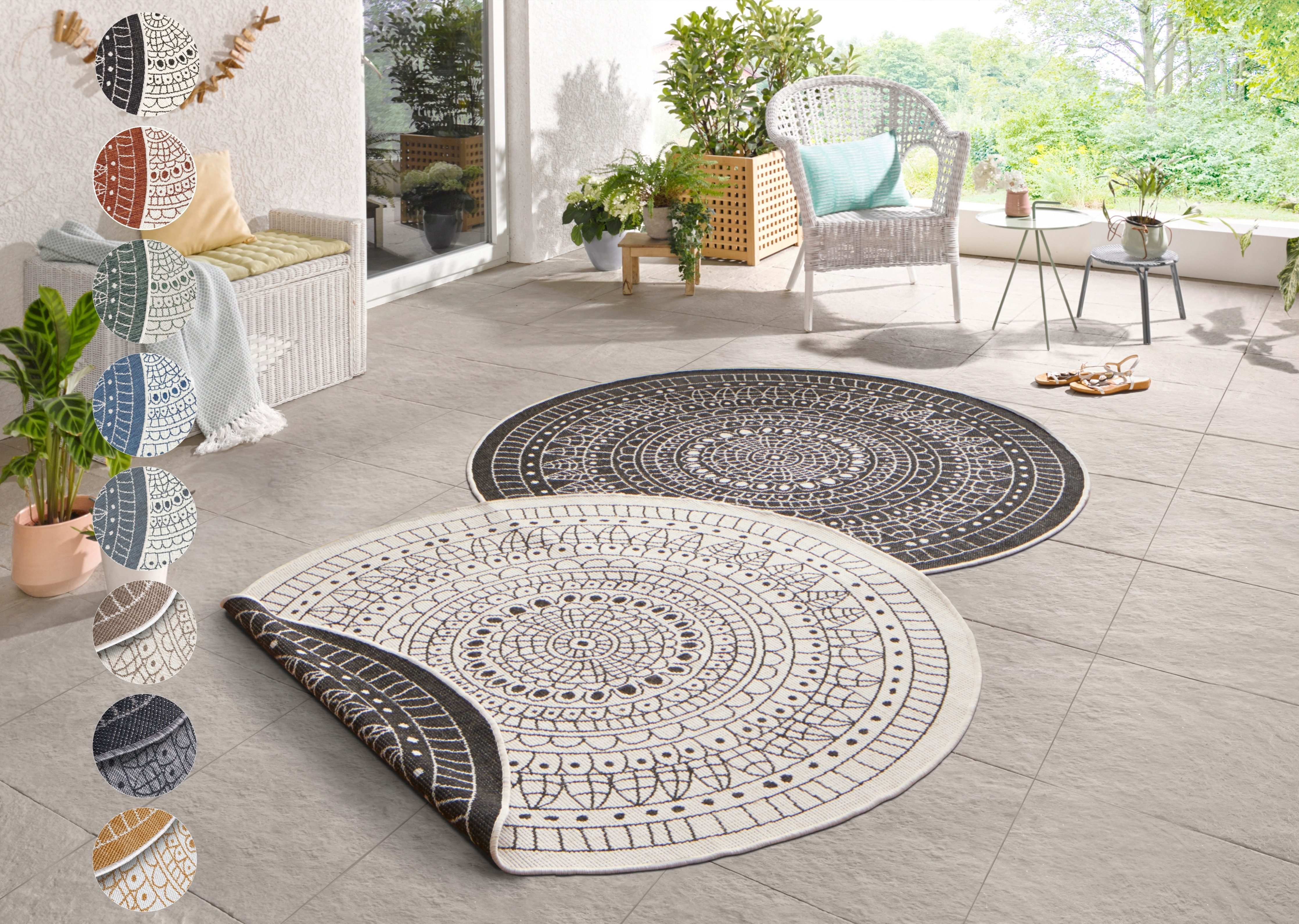 HANSE Home Teppich Porto Wendeteppich, rund, Höhe: 5 mm, In-& Outdoor, Wetterfest, Balkon, Garten, Wohnzimmer, Wasserfest