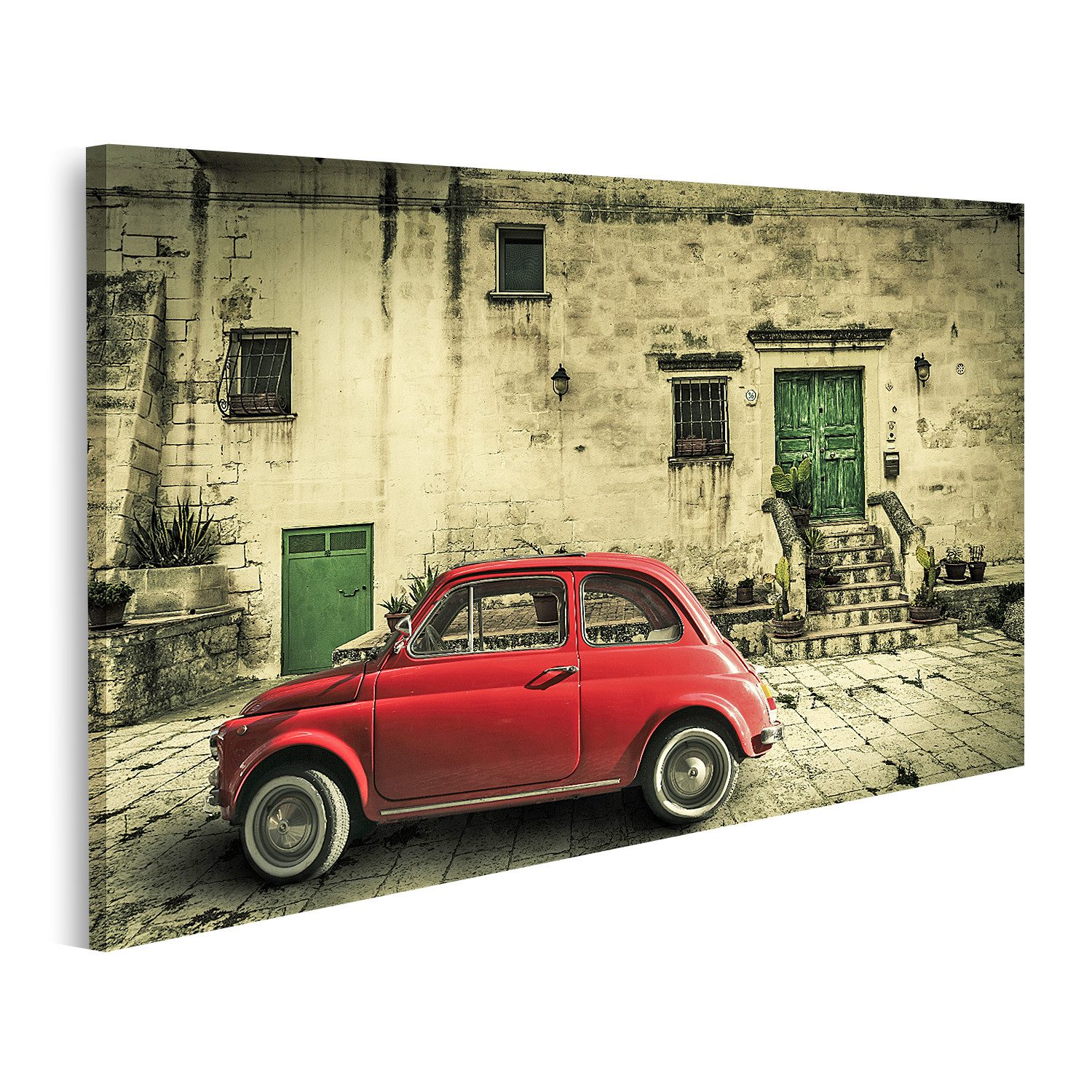 islandburner Leinwandbild Alte Vintage Italienische Szene Kleine Antike Rote Auto ital Bilder