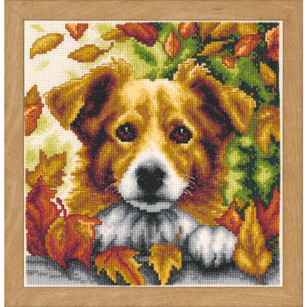 Vervaco Kreativset Vervaco Kreuzstich Stickpackung "Hund im Herbst", Zählmuster, 20x20cm, (embroidery kit by Marussia)