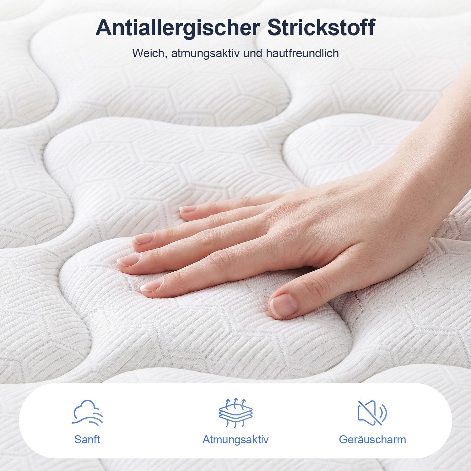 Taschenfederkernmatratze Matratze, 7 Zone Federkernmatratze Matratzen mit verstärkte Kanten, oyajia, 23 cm hoch, (Ergonomisch, atmungsaktiv,Orthopädisch), Matra – Bild 4 von 5