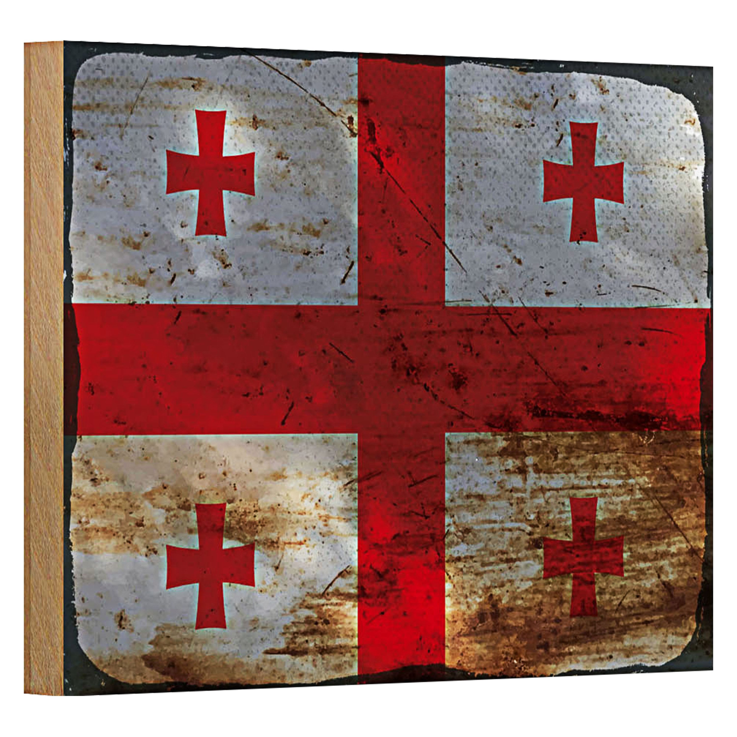 Roomando Holzbild Flagge Georgien 18x12cm Flag of Georgia Rost