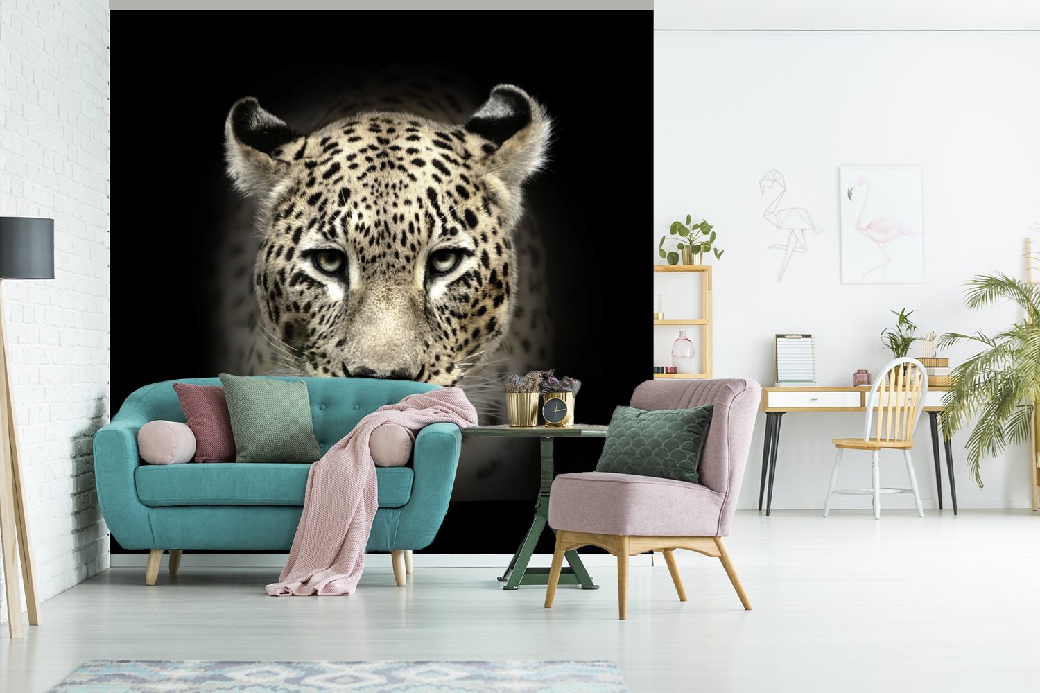 Schlafzimmer, Wohnzimmer - St), (5 Wandtapete Tapete MuchoWow - Tiere, Vinyl Leopard für Matt, Fototapete oder Schwarz bedruckt,