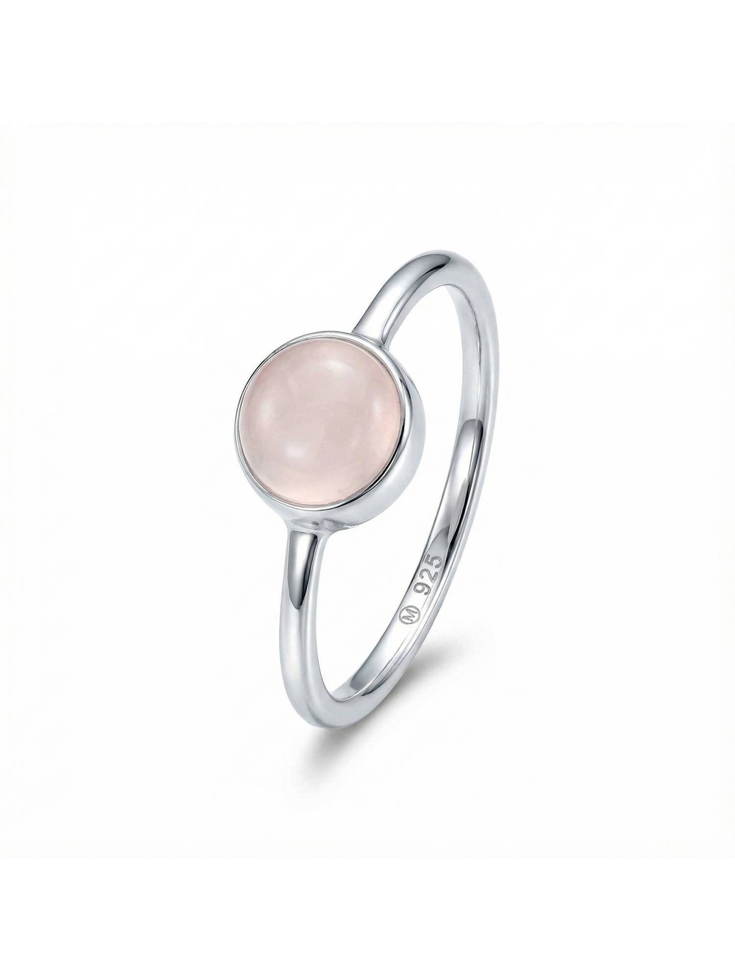 mantraroma Silberring SAMA rund aus 925 Silber mit Rosenquarz (Ring mit Schmuckbeutel), Damenring aus 925er Silber