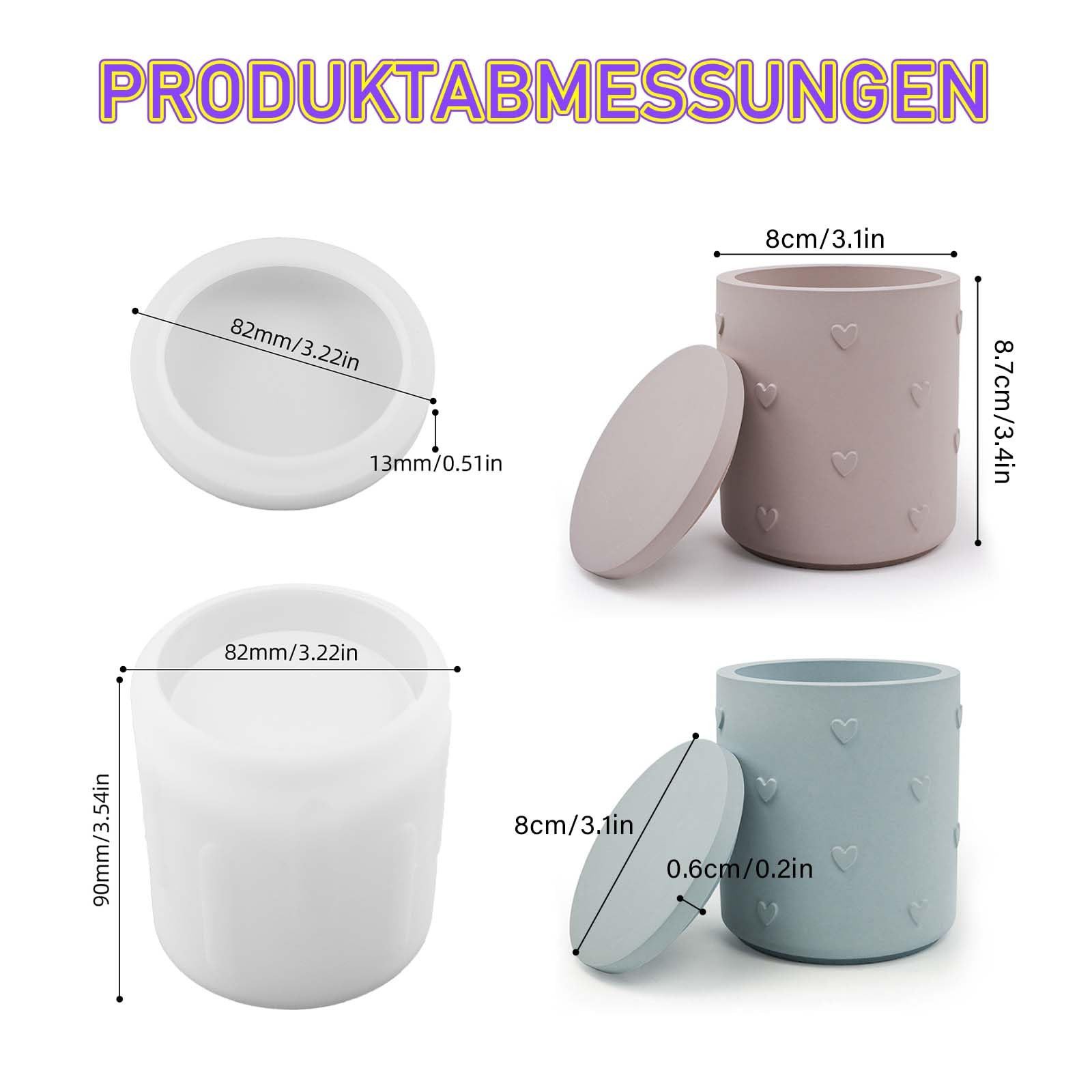 FOUORTUNATE-BEE Modellierwerkzeug Silikon Gießform Herzdose mit Deckel für Kerzenhalter DIY, Herz Silikonform mit Deckel für Beton, Gips, Resin Kerzenhalter