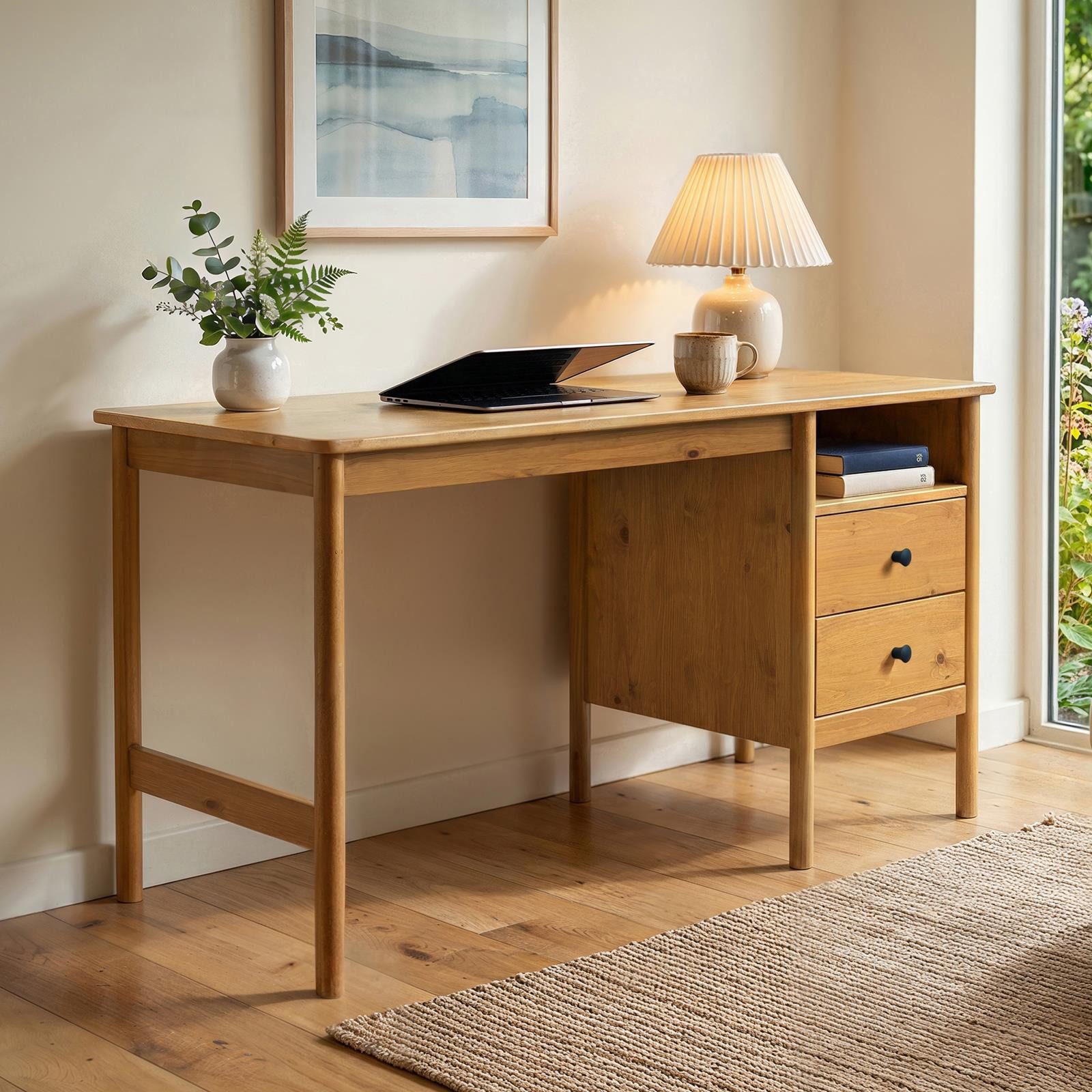 IDIMEX Schreibtisch BOSSA, Homeoffice Tisch aus Massivholz mit 2 Schubladen Eiche Finish