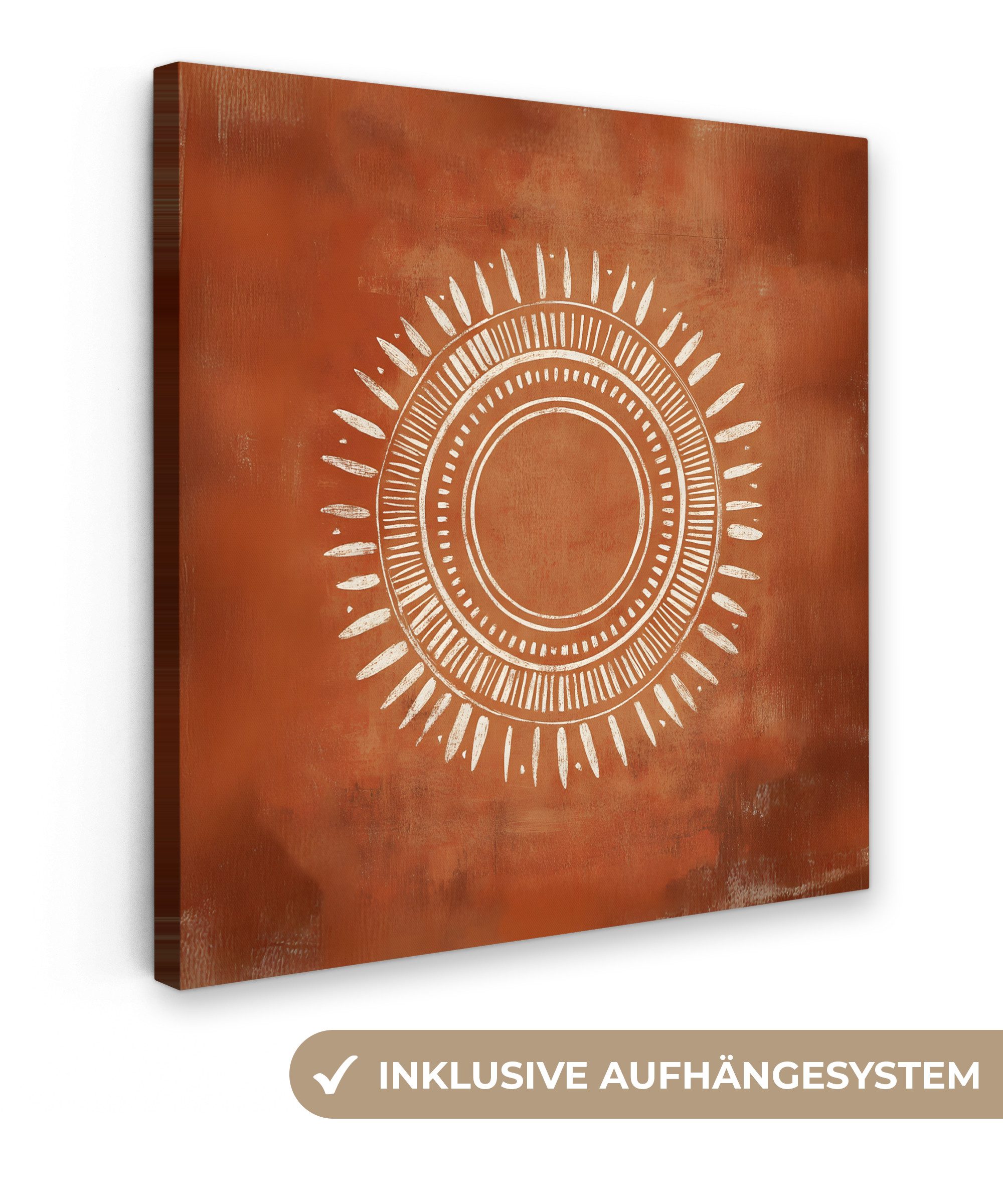 OneMillionCanvasses® Leinwandbild Abstrakt - Linien - Sonnenstrahlen - Rötlichbraun, Fotodruck (1 St), Wandbild, Deko Schlafzimmer Wohnzimmer Flur 20x20 cm