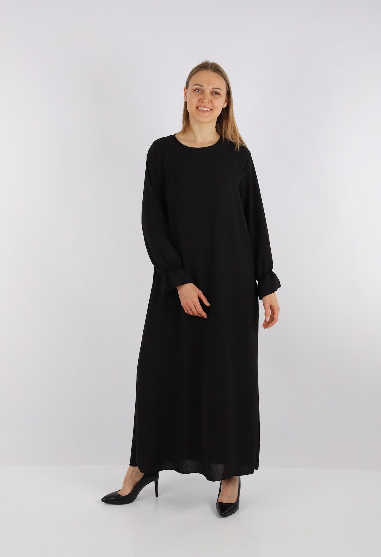 HELLO MISS Sommerkleid Elegantes Langarm Abaya Kleid aus Jazz Stoff Sommerkleid für Damen in Unifarbe