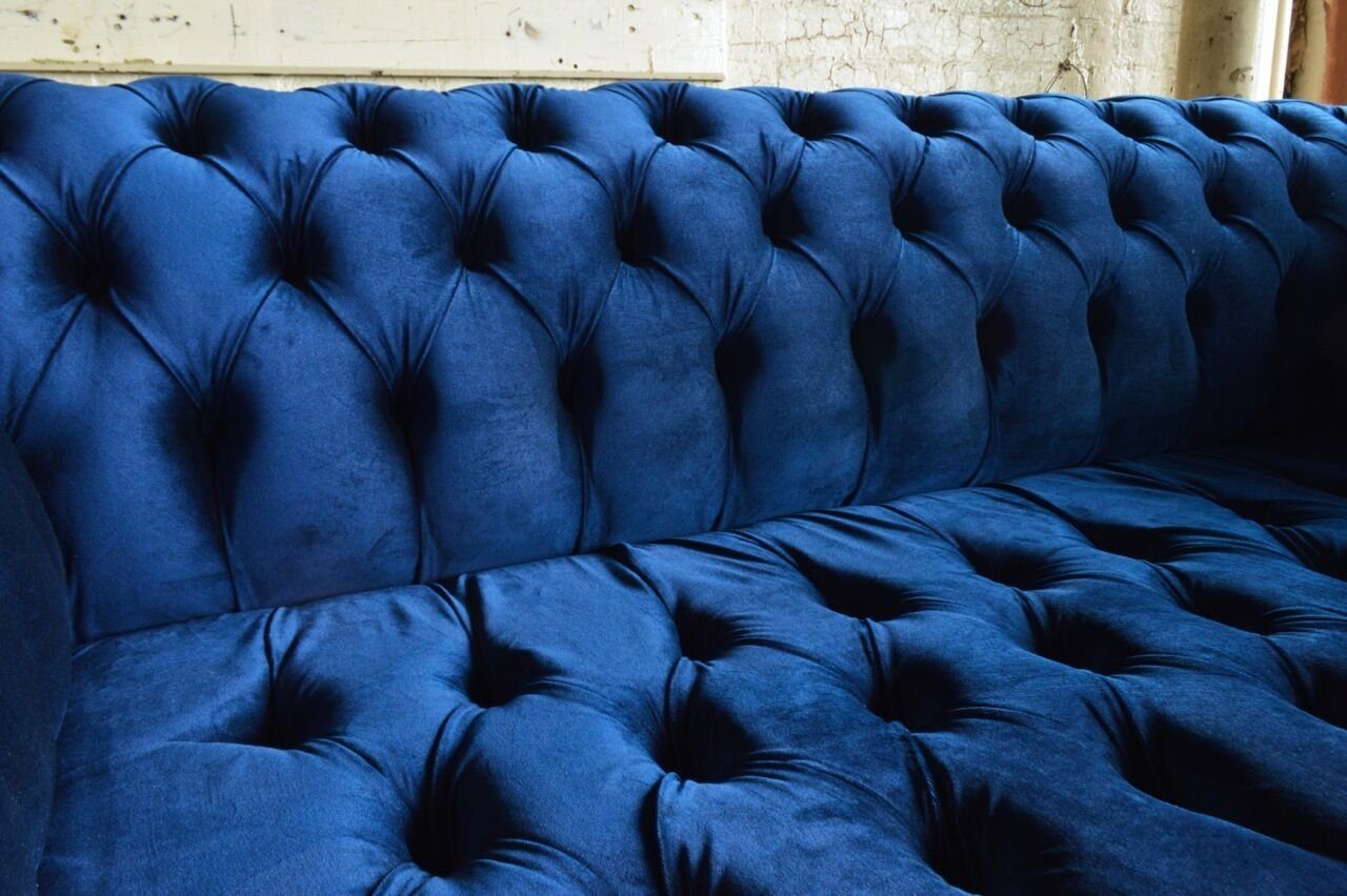 Couch Textil Polster Sitz Stoff, JVmoebel Die Chesterfield-Sofa Sofa mit Blau Knöpfen. Chesterfield Rückenlehne Klassische