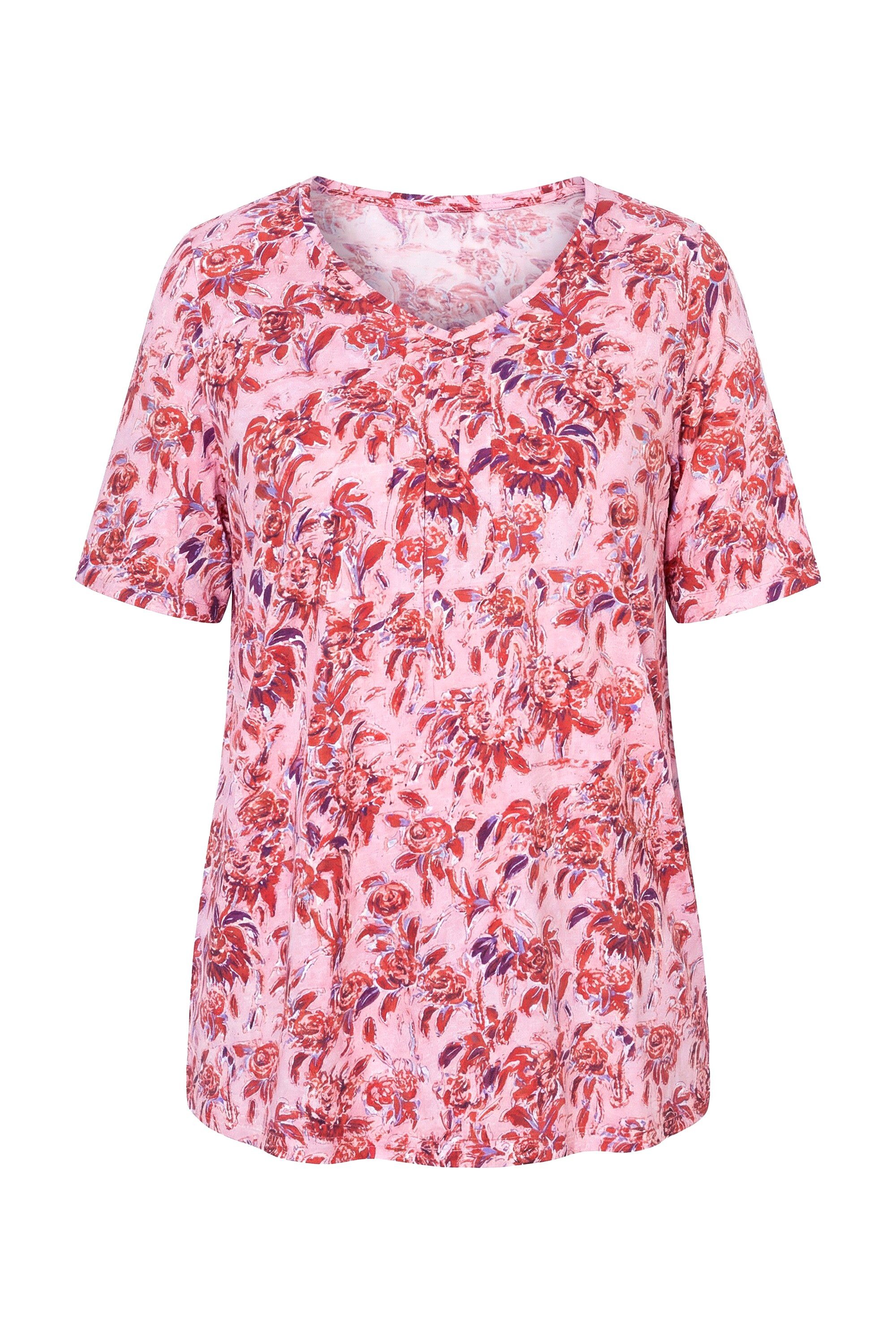 T-Shirt T-Shirt Blüten A-Linie V-Ausschnitt Halbarm