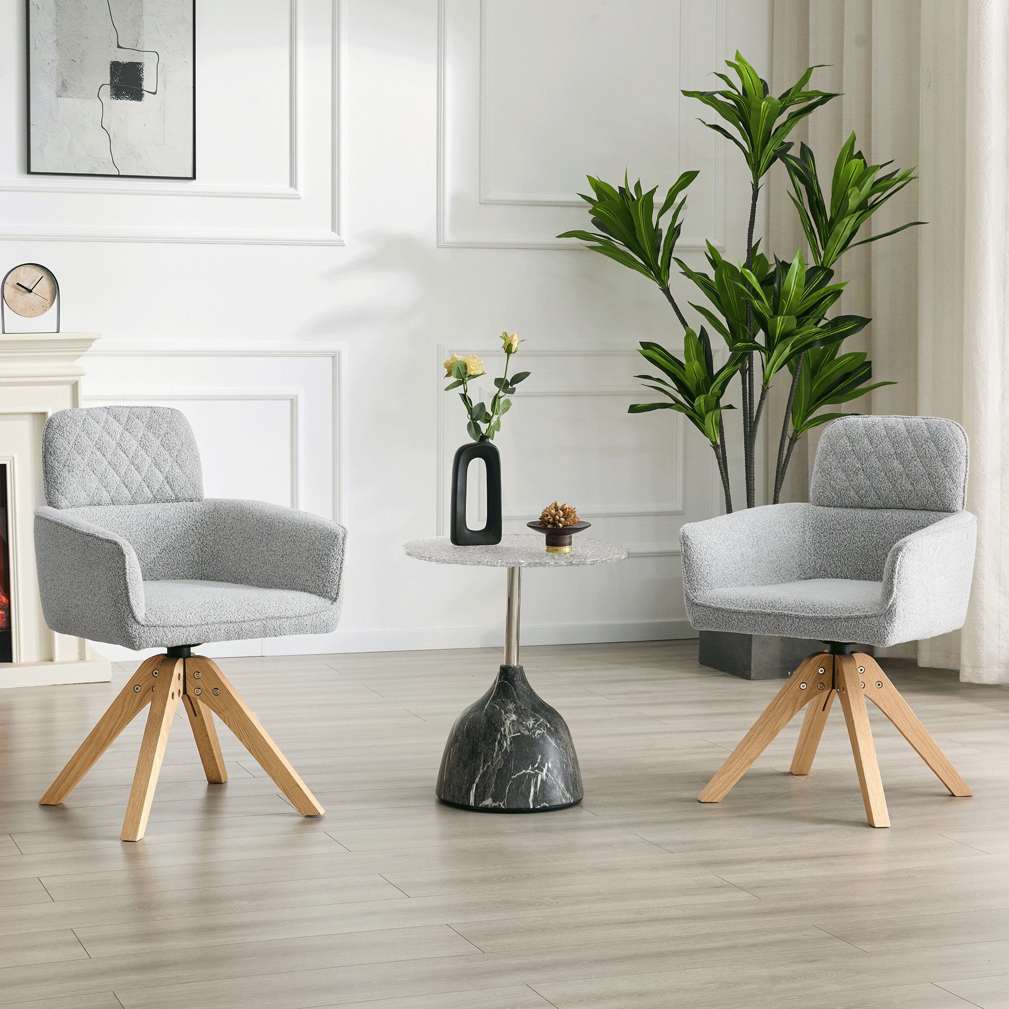 gopop Drehstuhl 2er-Set 360° Stuhlbeine aus Massivholz Cremefarben/Grau (2 St)