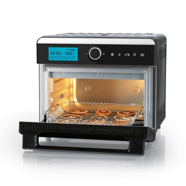 MAXXMEE Minibackofen Heißluft-Ofen Digital 1550W 4h Warmhaltefunktion Frittieren, Dörren Backen Grillen Fermentieren inkl. Frittierkorb Drehspieß