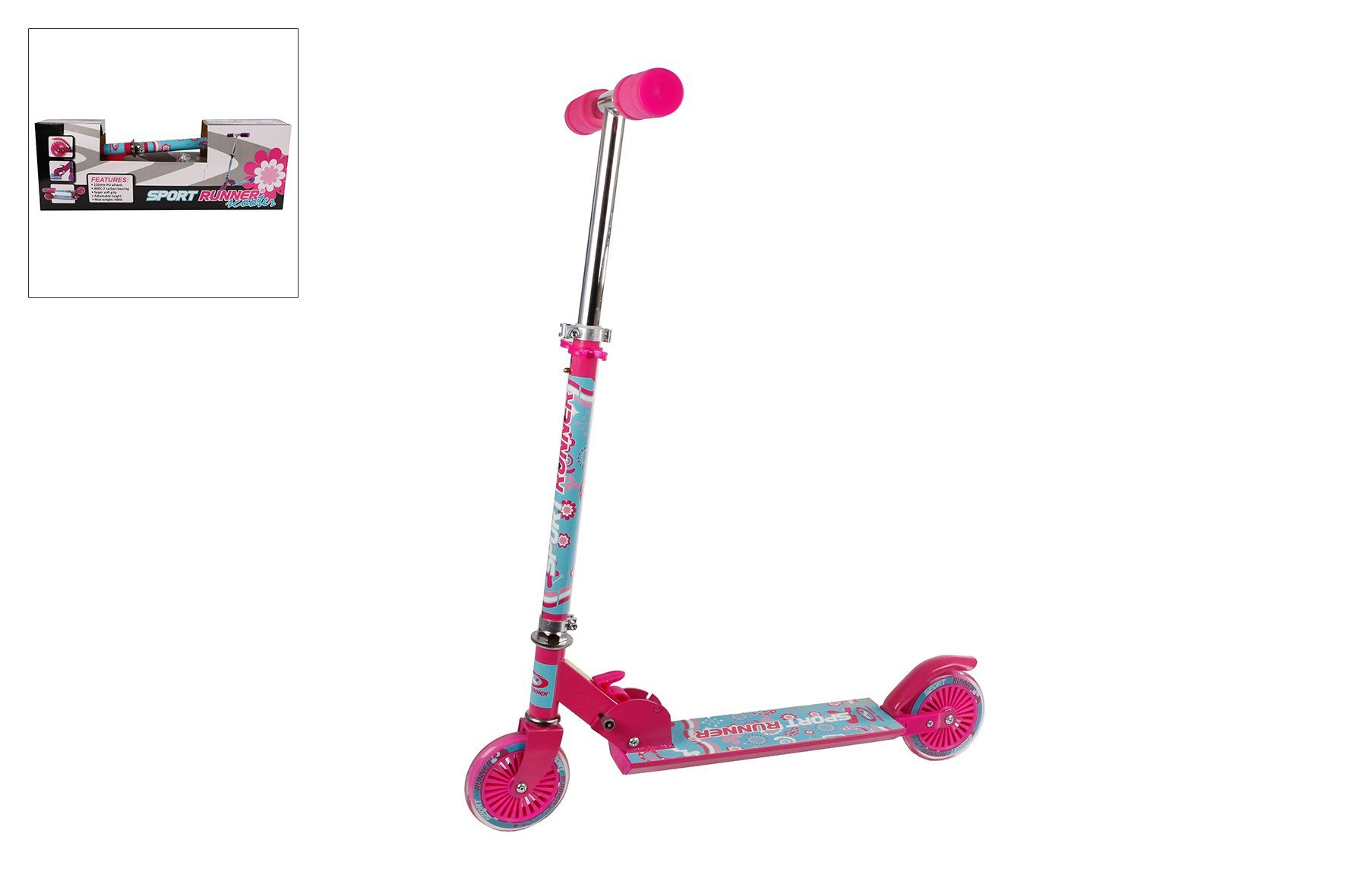 Kids Globe Tretroller Street Rider Aluscooter rosa mit Blumen klappbar