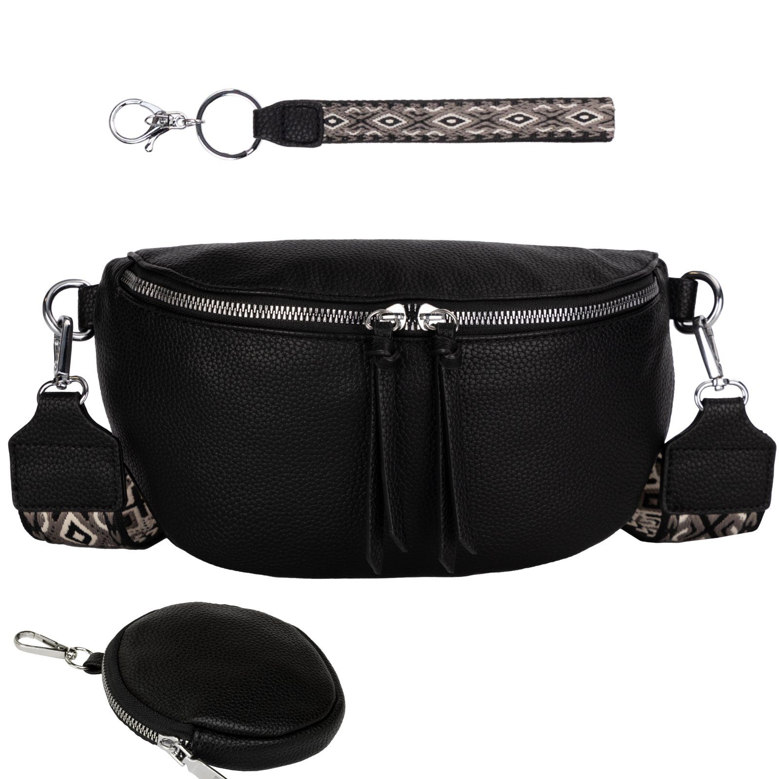 Gürteltasche Crossbody-Bag als CrossOver, tragbar Italy-D, Hüfttasche Schultertasche, Bauchtasche BLACK EAAKIE Umhängetasche Kunstleder Umhängetasche