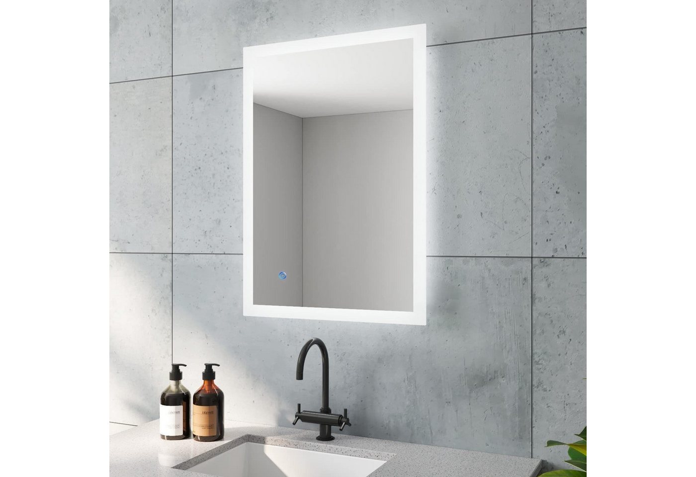 Thumbnail - AQUALAVOS Badspiegel Badezimmerspiegel mit Touchschalter LED-Beleuchtung Wandspiegel IP44, Wandschalter+Beschlagfrei+Dim...