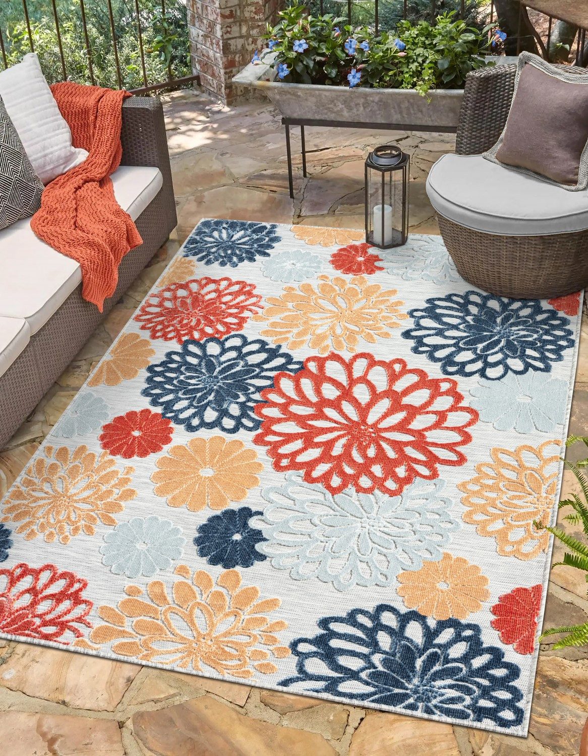 Myflair Möbel & Accessoires Outdoorteppich Bloom, LAGERRÄUMUNG, rechteckig, Höhe: 8 mm, Blumen Motiv, Hoch-Tief Effekt, Outdoor geeignet, Balkon, Terrasse