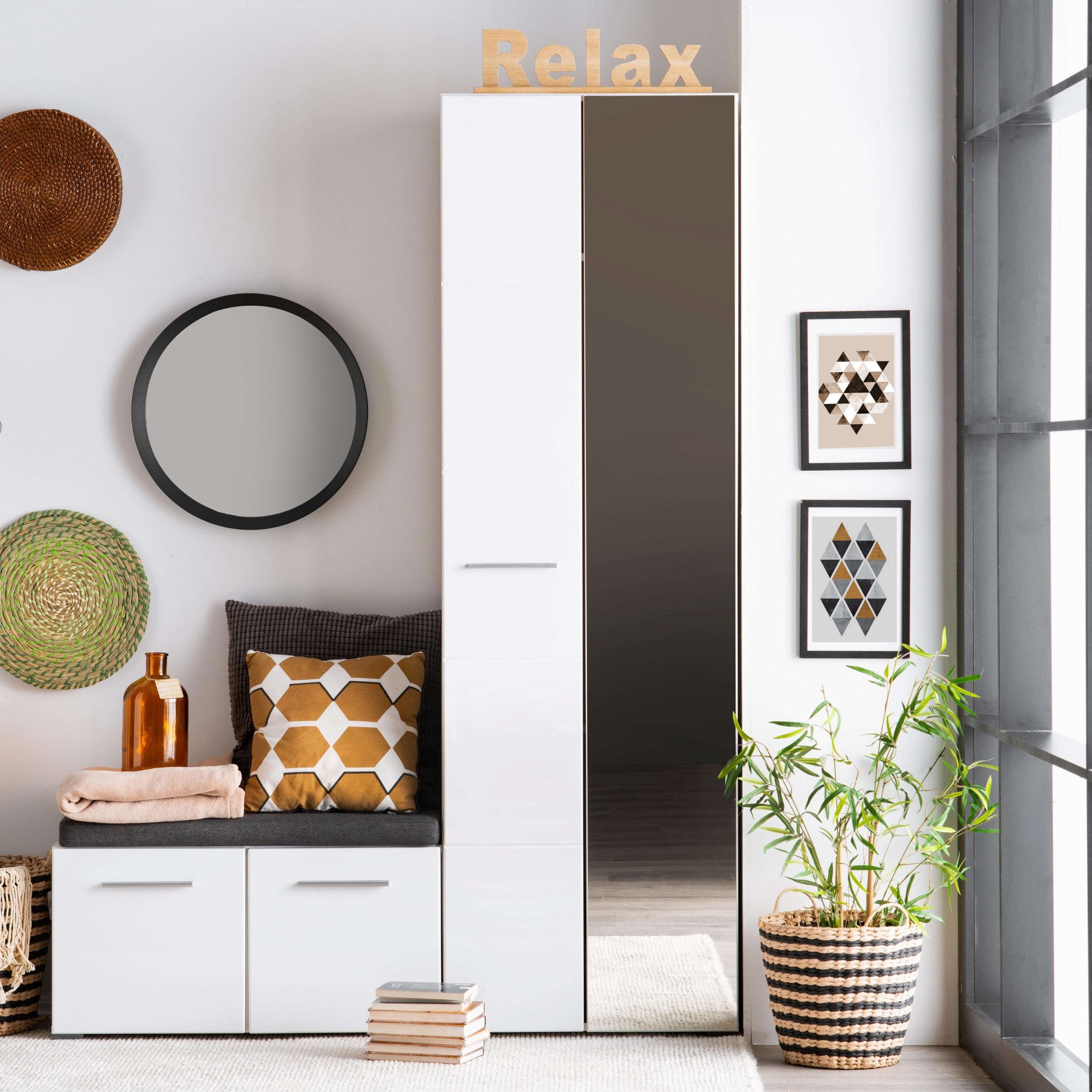 Home affaire Garderobenschrank Beny Kleiderschrank, Stauraumschrank, Flurschrank, Höhe 193 cm Hochglanzfronten, Spiegeltür, Breite 60 cm, ausziehbare Kleiderstange
