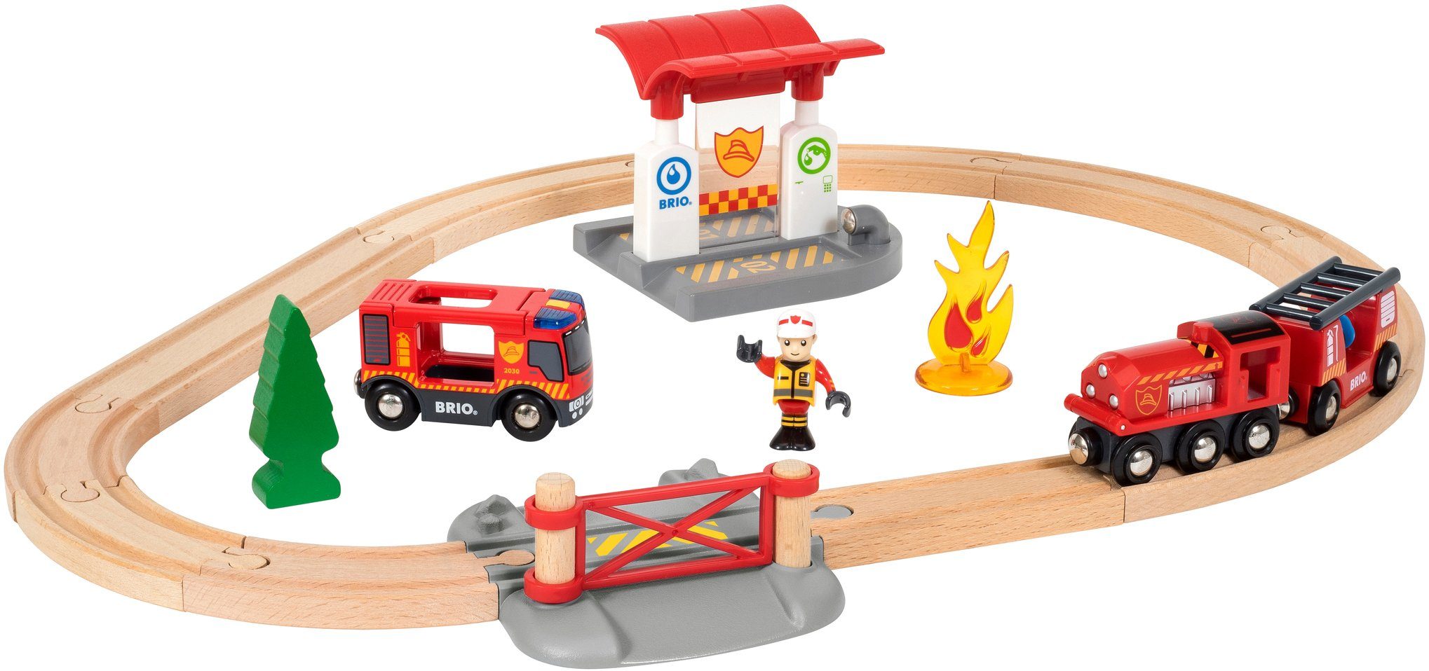 BRIO® Spielzeug-Eisenbahn BRIO® WORLD, Feuerwehr Set, (Set), mit Licht und Soundfunktion, FSC®- schützt Wald - weltweit