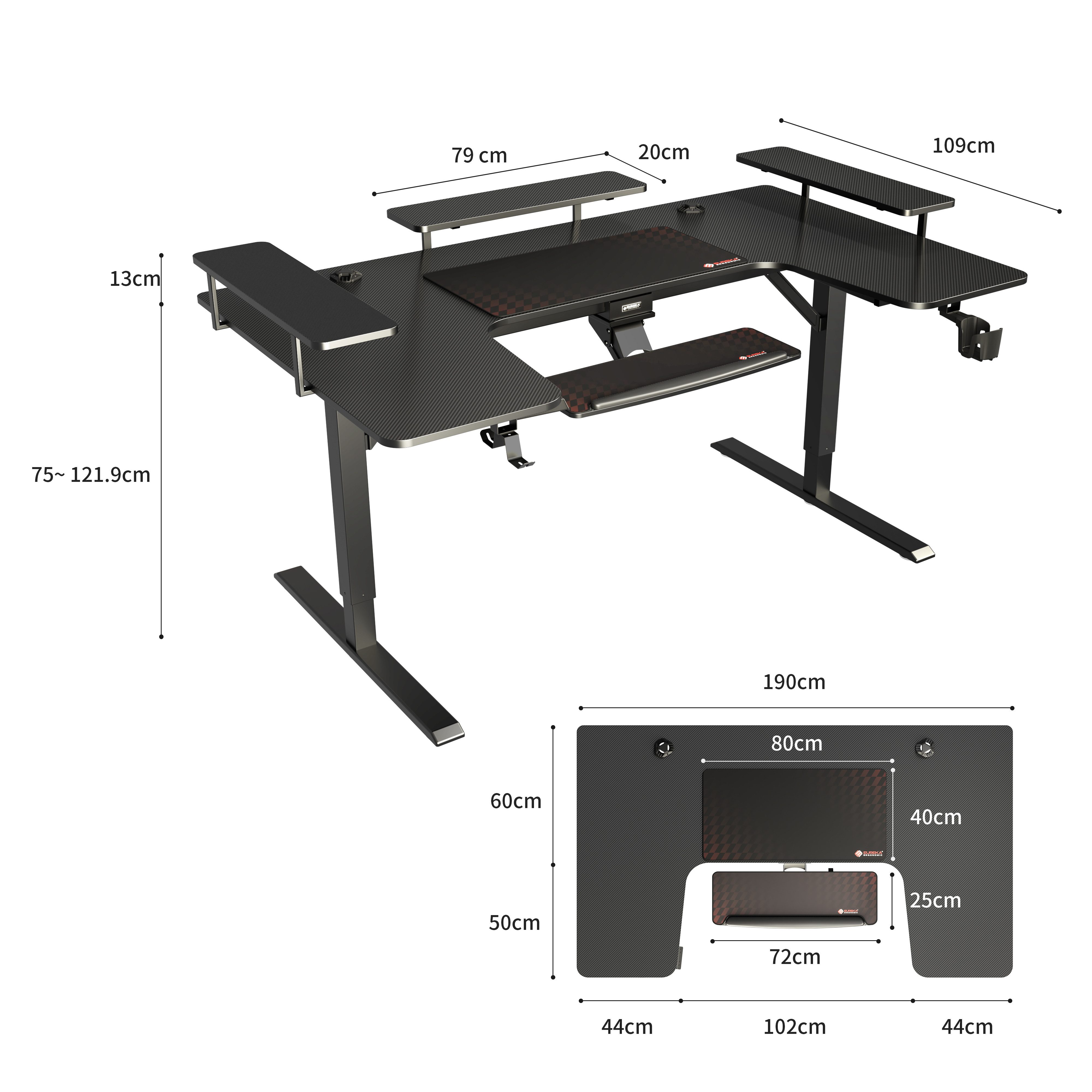 EE EUREKA ERGONOMIC Stehpult Höhenverstellbarer Schreibtisch Elektrisch Gaming mit Tastaturablage, U-förmiger Eckschreibtisch Computertisch mit 3 LED Monitorständern
