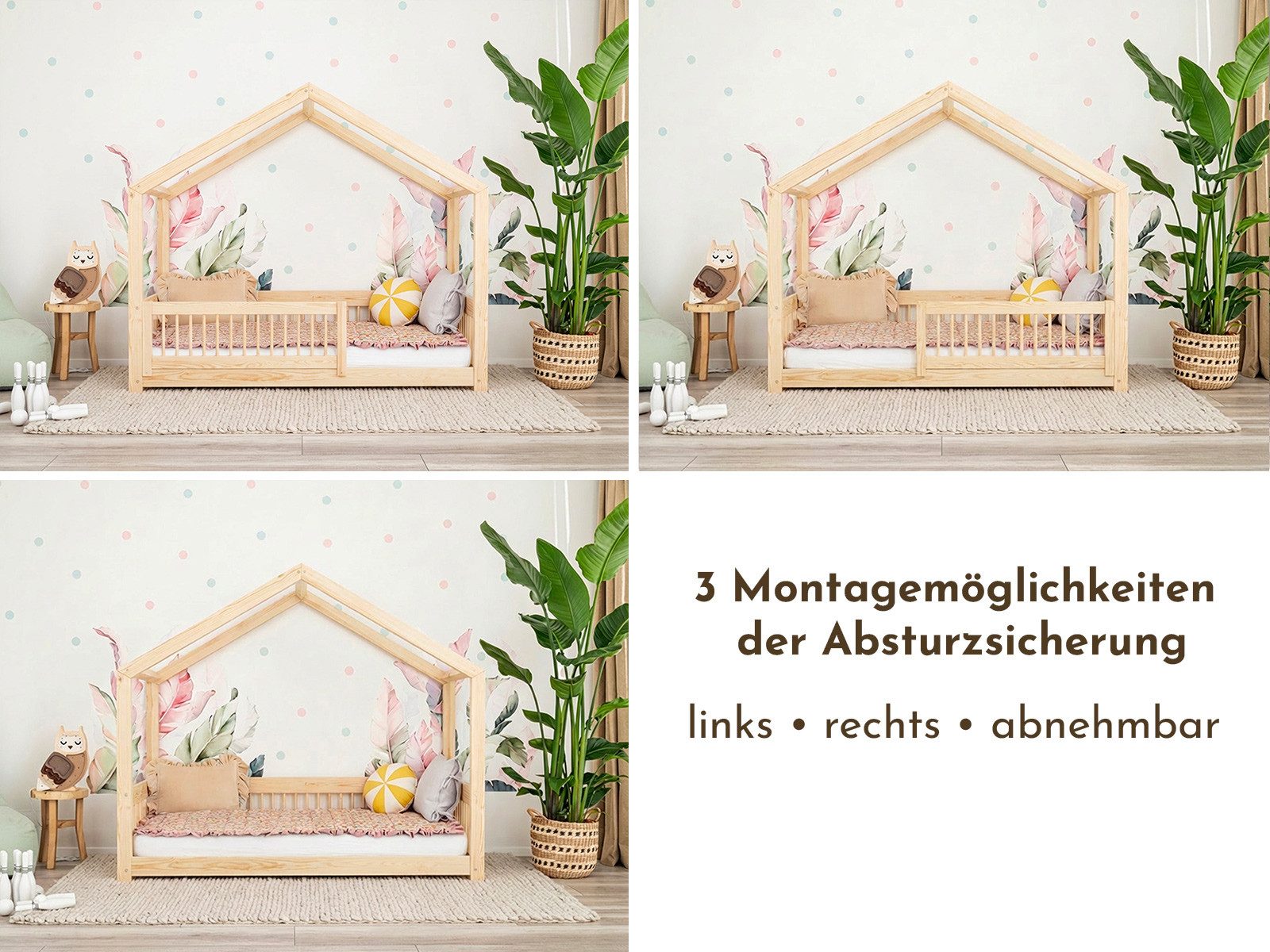 TreeTale Kinderbett Pipit – Bodenbett aus Holz mit Rausfallschutz – 90x200/80x160