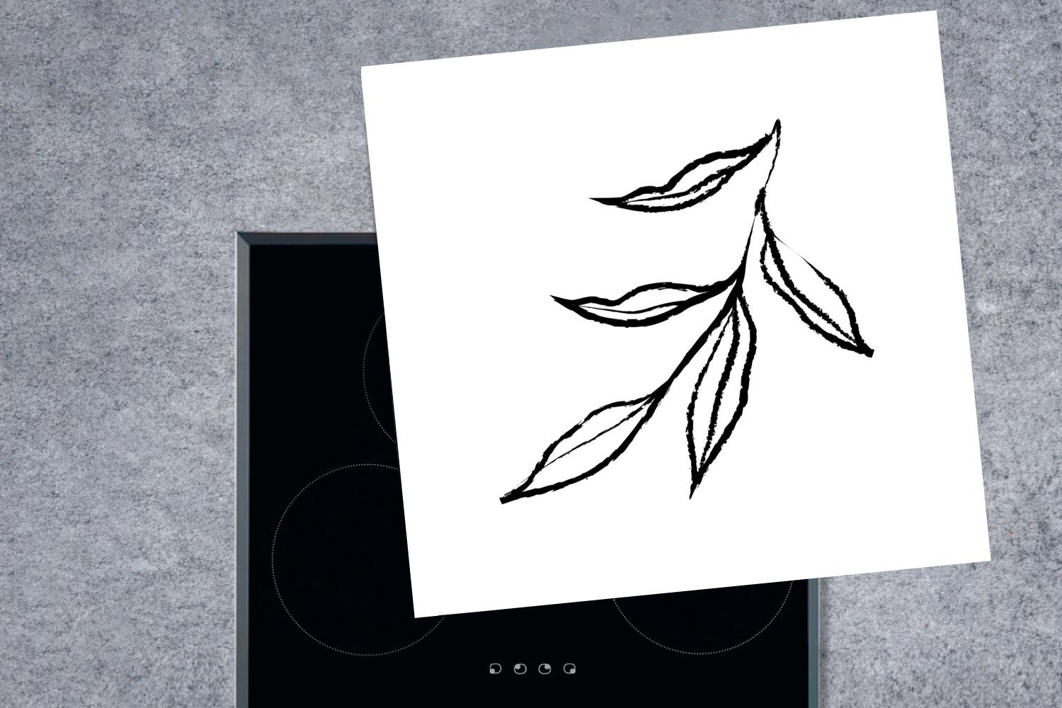 Zweig tlg), Blätter MuchoWow - cm, (1 für Ceranfeldabdeckung, Strichzeichnung, küche 78x78 Herdblende-/Abdeckplatte Vinyl, Arbeitsplatte -
