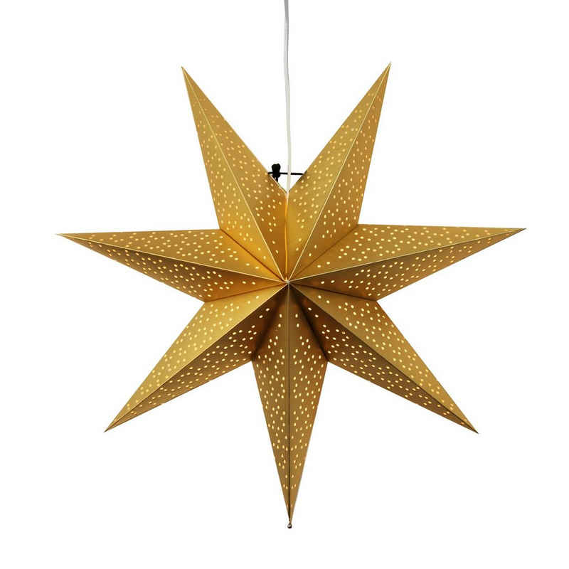 STAR TRADING LED Stern Papierstern Leuchtstern Faltstern 7zackig hängend 54cm mit Kabel gold