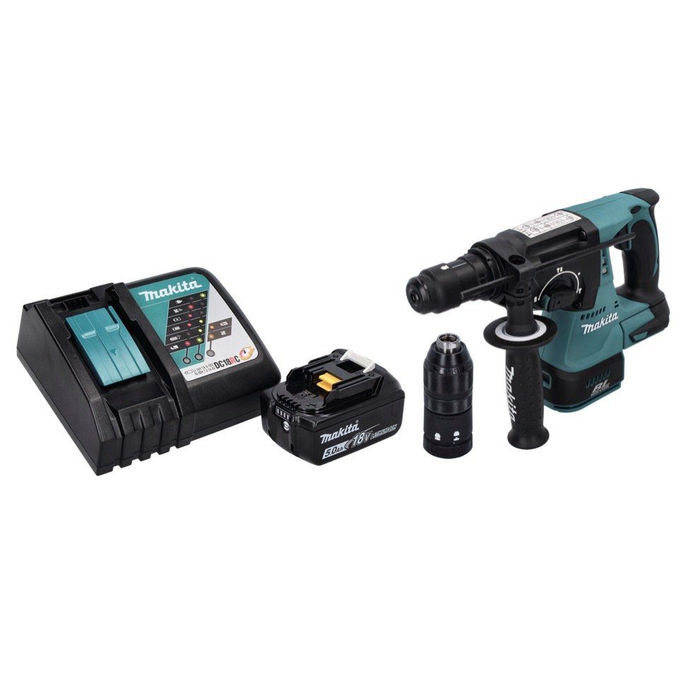 Makita Akku-Bohrhammer DHR 243 RT1 Akku Bohrhammer 18 V SDS plus Brushless + 1x Akku 5,0 Ah