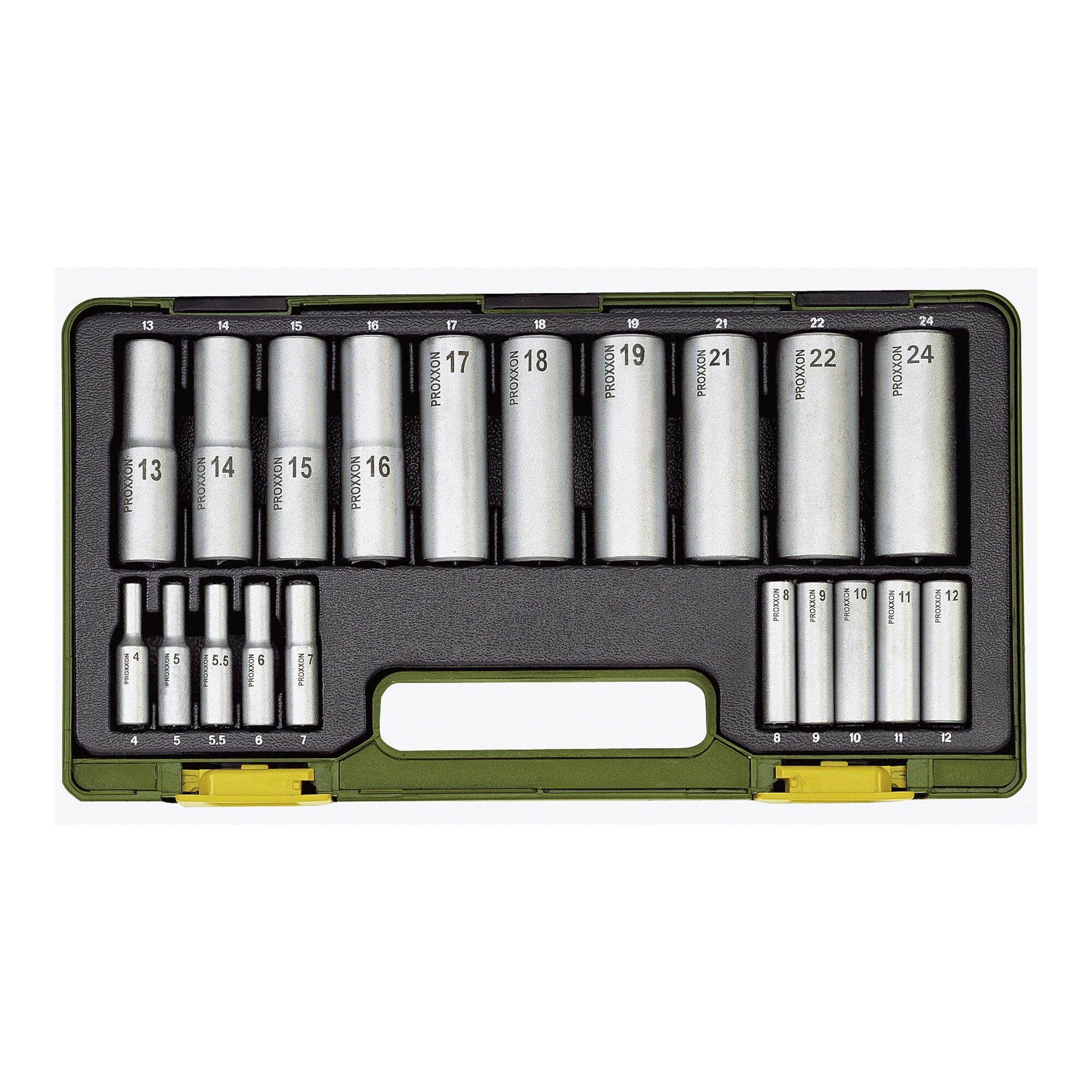 PROXXON INDUSTRIAL Bit- und Steckschlüsselset Proxxon Tiefbett-Steckschlüsselsatz, 1/4" + 1/2" (20-tlg)