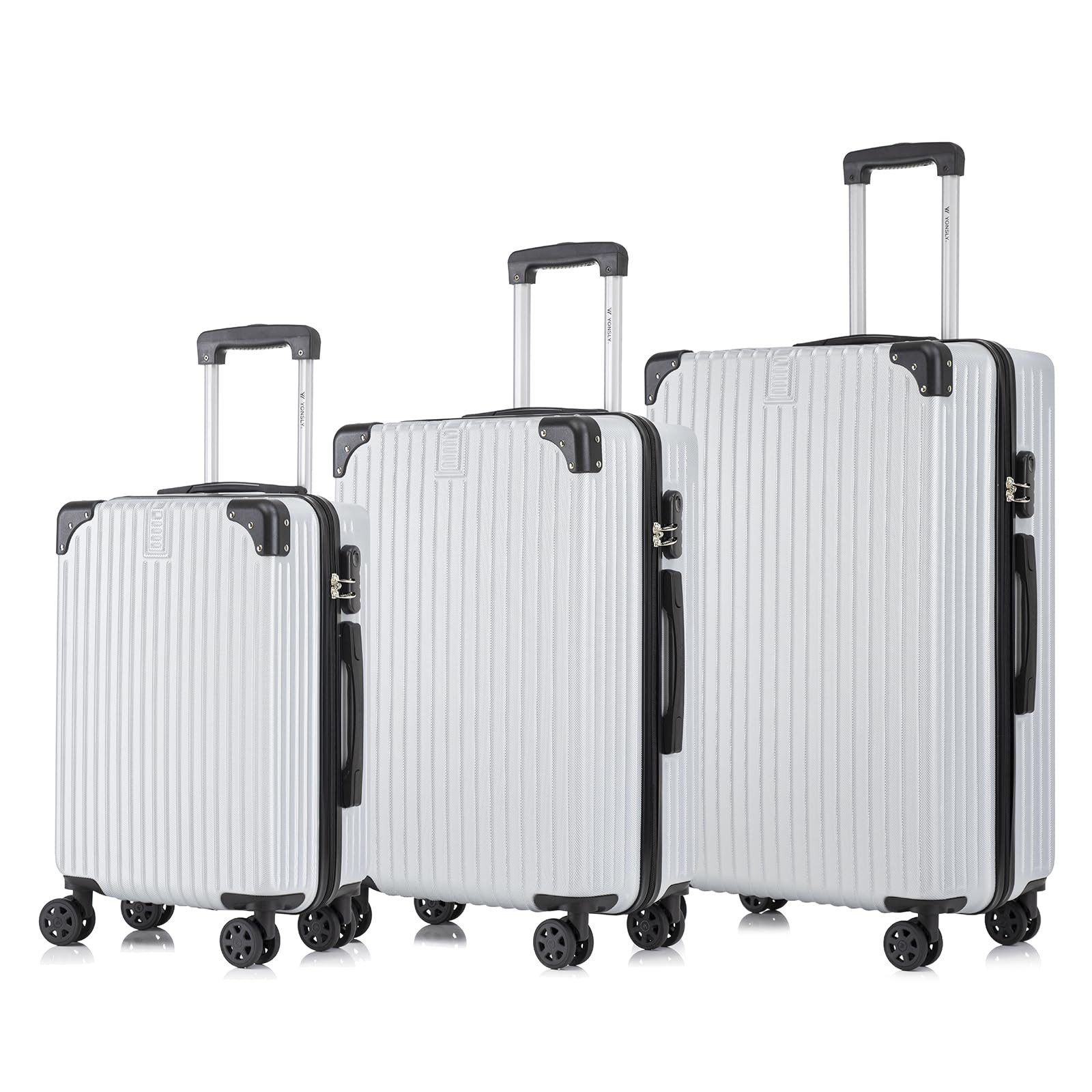 yonsly Kofferset Trolleyset Hartschale 3-teilig, Reisekoffer Set mit 360° ABS Trolley, 4 Rollen, (3 tlg., Sicherheitsschloss & Weichem Gummigriff, 210D-Futter Handgepäck M L XL), 3er Set – Stabiles Leichtgewicht für Business und Reise