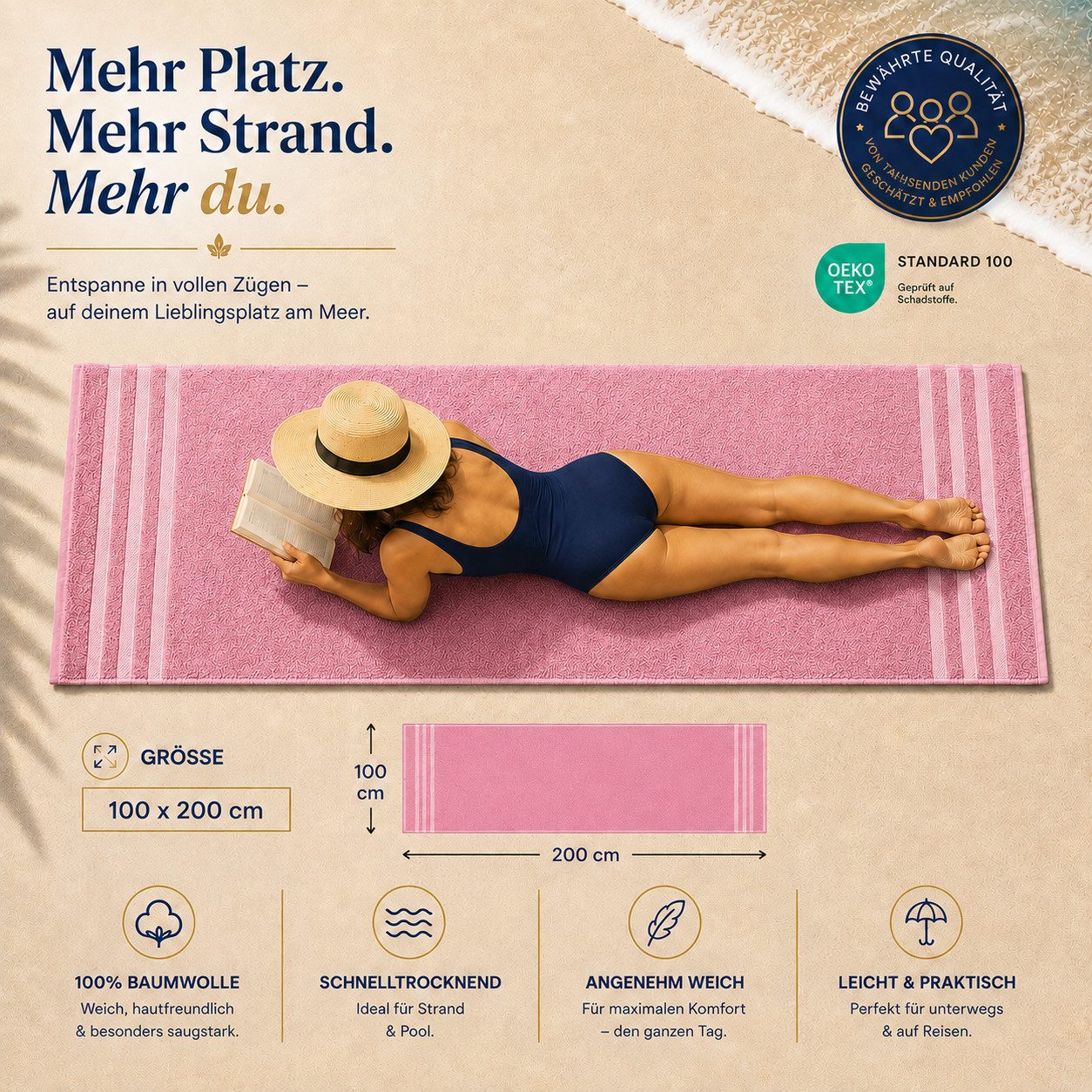 Komfortec Saunatuch 100x200 Extra Große XXL Premium Saunatuch, Unifarben (1-St), extra Große XXL, Schnelltrocknend, Frottee, Weich, Baumwolle – Bild 3 von 5
