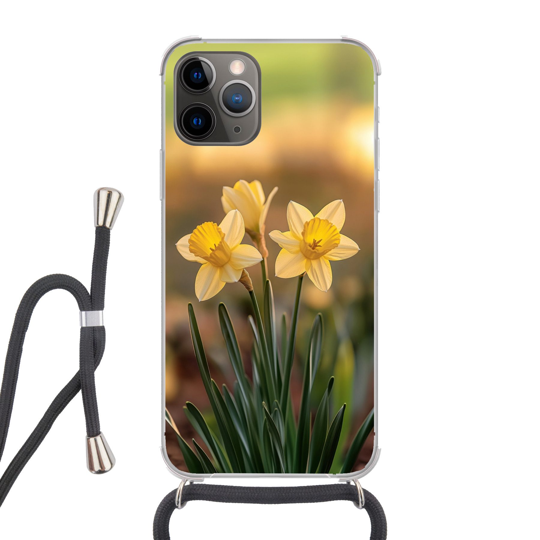 MuchoWow Handyhülle für Apple iPhone 13 Pro Blumen - Gelb - Unscharf, Tragbare Handyhüllen mit Kette zum umhängen, Handykette Handyband