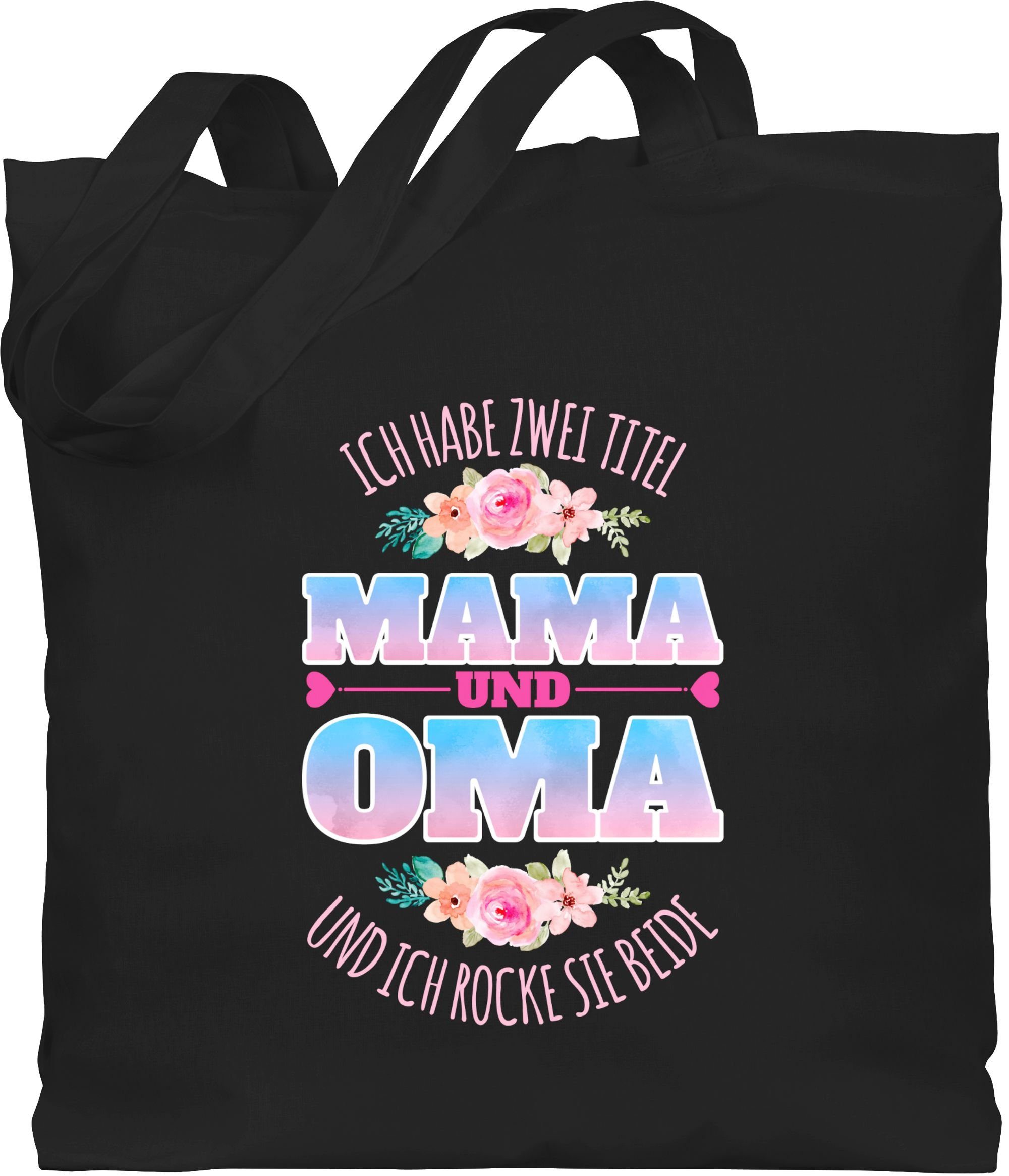 Shirtracer Umhängetasche Ich habe zwei Titel Oma und Mama, Muttertagsgeschenk 1 Schwarz