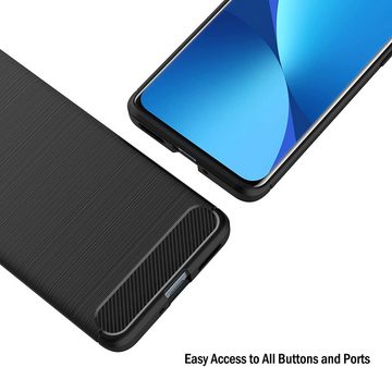 MSM Handyhülle Hülle für Xiaomi 12 / 12X 5G Silikon Schutz Schwarz Carbon Optik Handy Tasche Bumper
