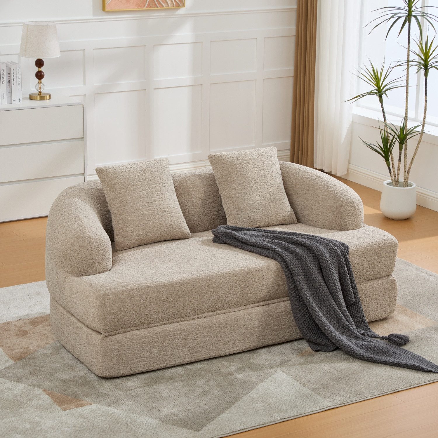 ANYSUN Schlafsofa 2-in-1-Schnellsofa für zwei Personen,mit zwei Kissen, ausklappbares Doppelschlafsofa,Bequemes-Bodensofa,Loungesofa, vielseitiges Sofa für Gästezimmer und Wohnzimmer,ohne Montage