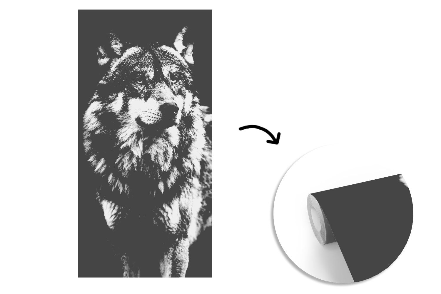 MuchoWow Fototapete Weiß, Vliestapete (2 - bedruckt, - Schwarz Matt, Fototapete Wohnzimmer Wild für Wolf St), Schlafzimmer Tiere - - Küche