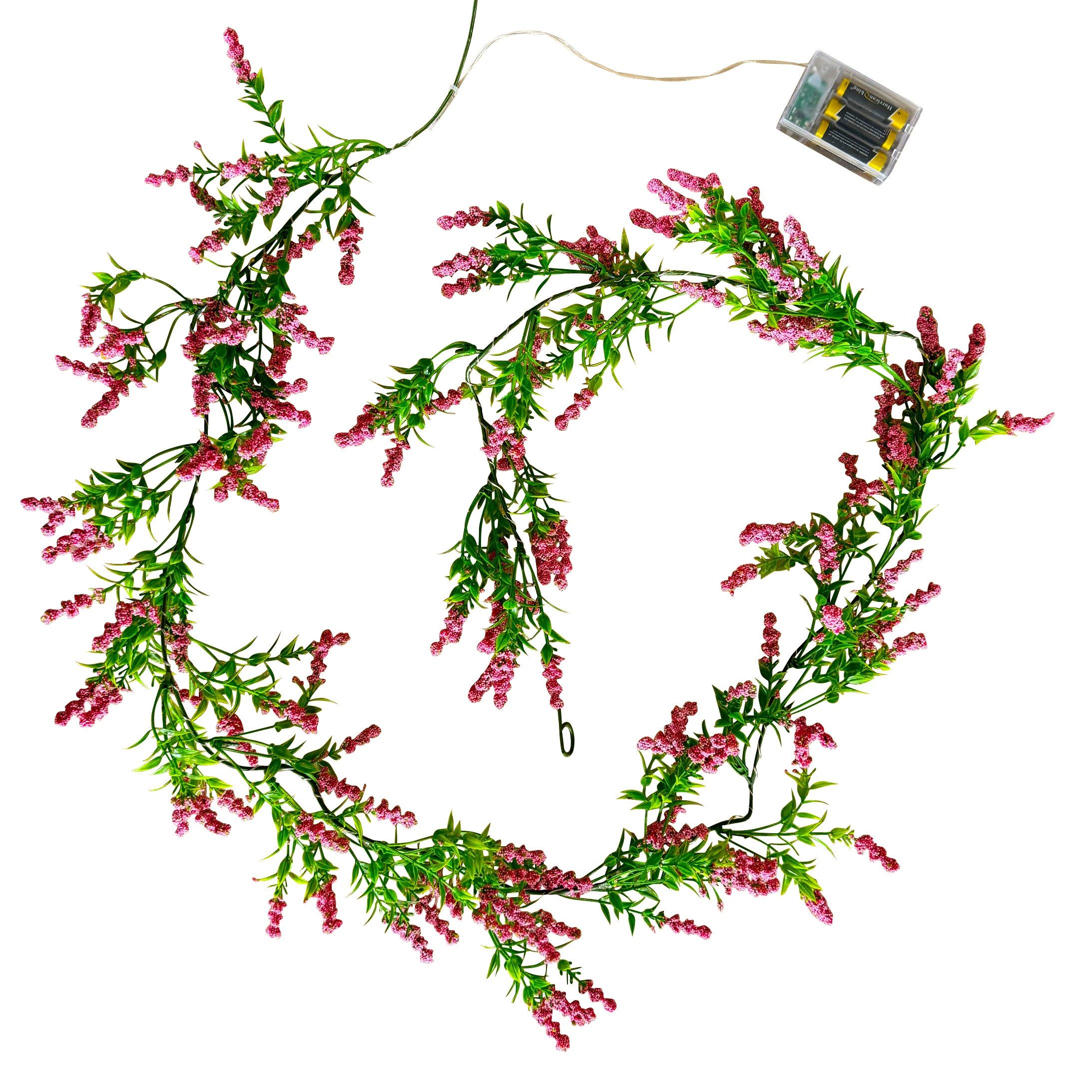 Kunstgirlande Blumengirlande mit LED-Lichterkette aus künstlichen rosa Blüt günstig online kaufen