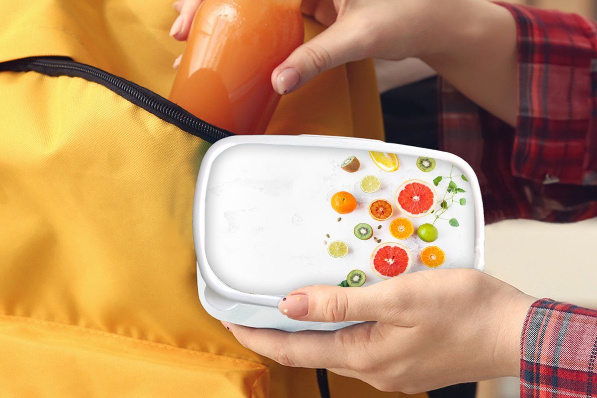Sommer Kinder - Mädchen Kunststoff, (2-tlg), - für Brotdose, - Brotbox Regenbogen Lunchbox Gesund, Zitrusfrüchte und Jungs für Obst Erwachsene, - und weiß MuchoWow