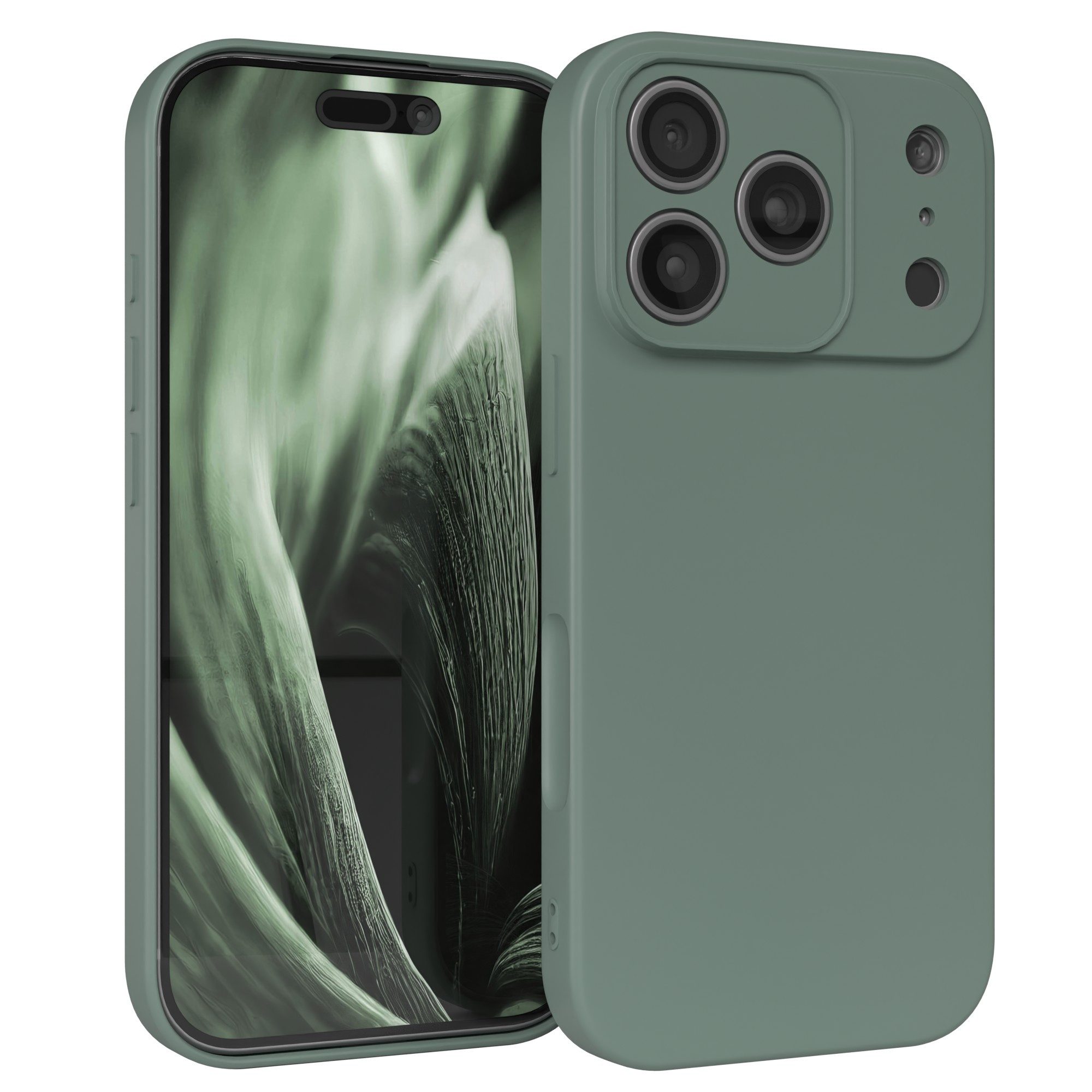 EAZY CASE Handyhülle für Apple iPhone 17 Pro Hülle Silikon 6,3 Zoll, Schutzhülle mit Kameraschutz stoßfest telefonhülle Matt Dunkelgrün