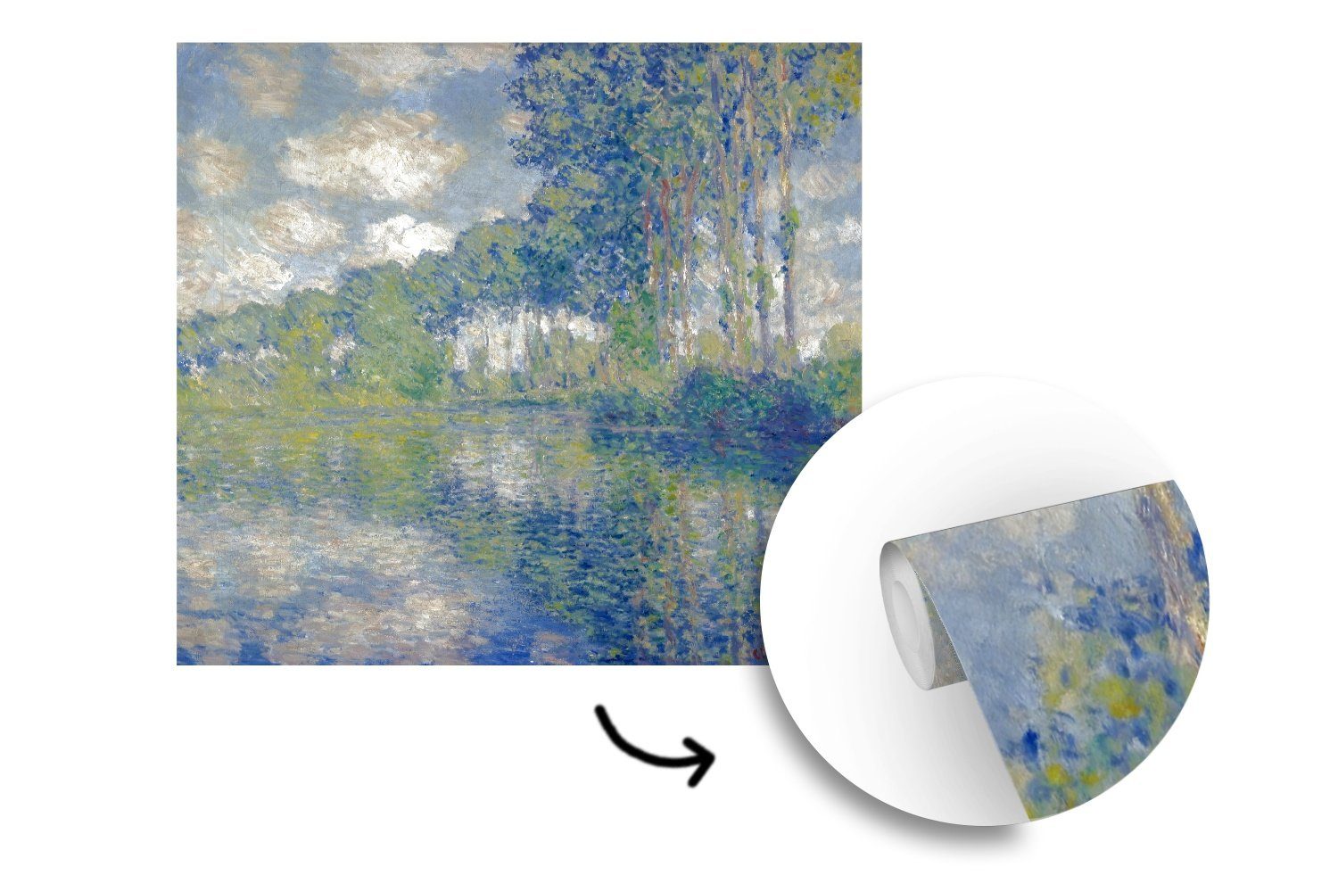 Claude Pappeln der Vinyl Wohnzimmer Wandtapete (5 bedruckt, MuchoWow - von an Schlafzimmer, oder Fototapete Tapete Monet, Epte Gemälde St), Matt, für