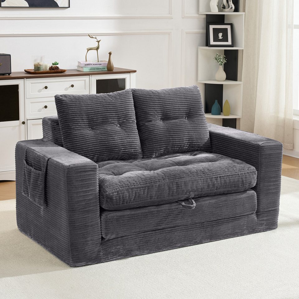 Celya Sofa Zweier-Sofa, ideal zum Liegen und Sitzen, mit verbreiterten Armlehnen und seitlichen Taschen, Geeignet für Wohnzimmer, Schlafzimmer und Büro, Couch