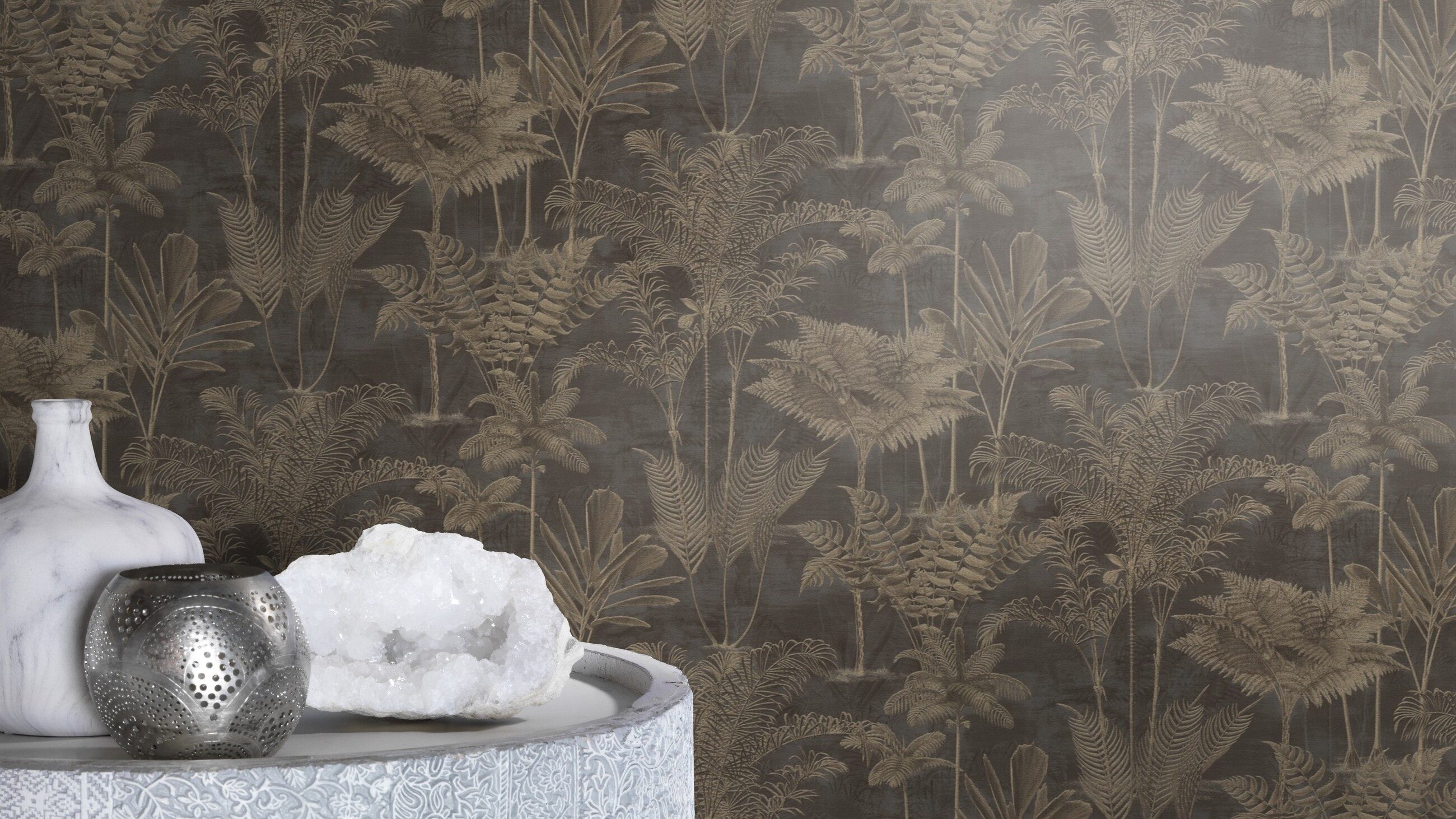 Rasch Vliestapete Palmen & Dschungel - Vinyltapete Schwarz Gold, Floral, (1 Rolle, 1 St., 10,05 m x 0,53 m), gute Lichtbeständigkeit, feucht abwischbar, restlos abziehbar