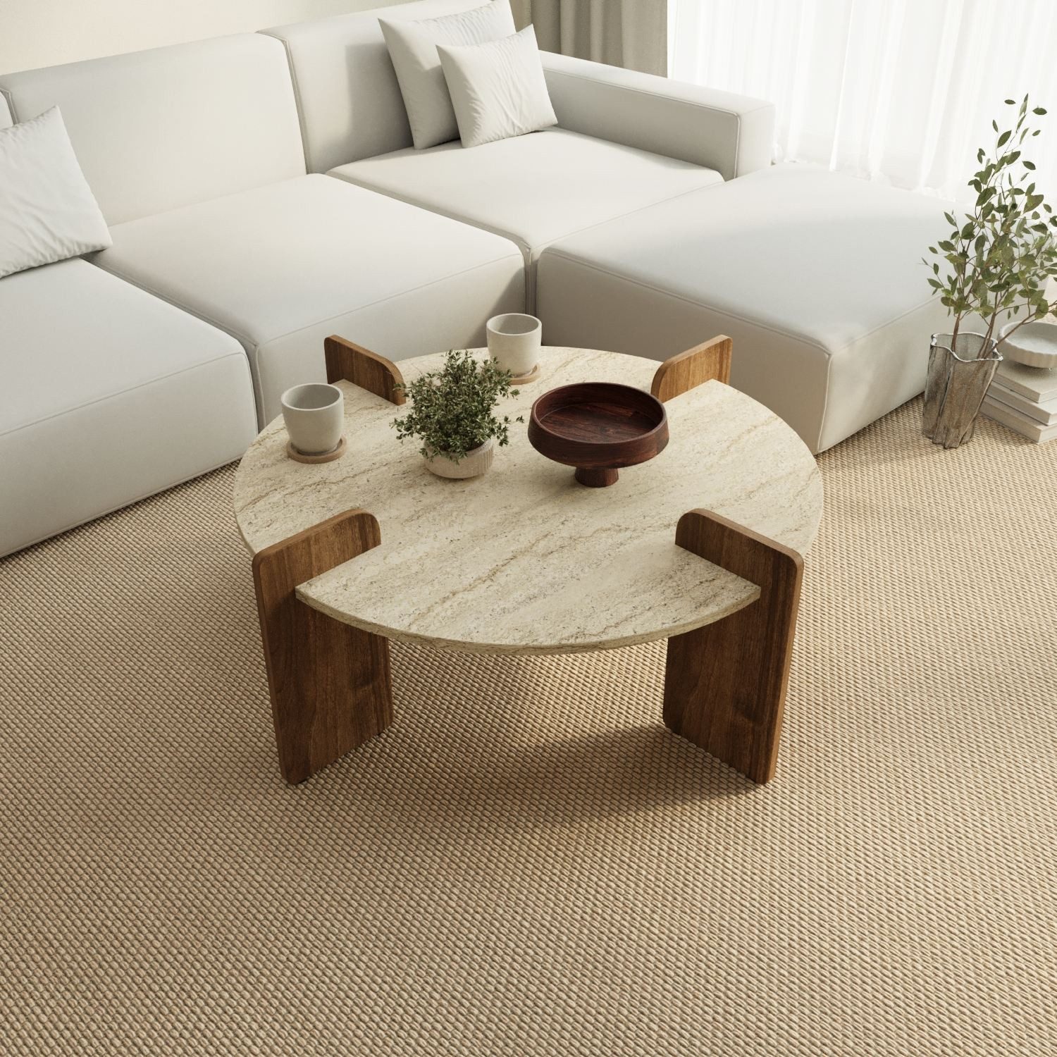 Skye Decor Couchtisch Siam Afrolli (1-St., 1 Tisch), Breite 90 cm, Travertin Walnuss Optik, Geräumige Tischplatte