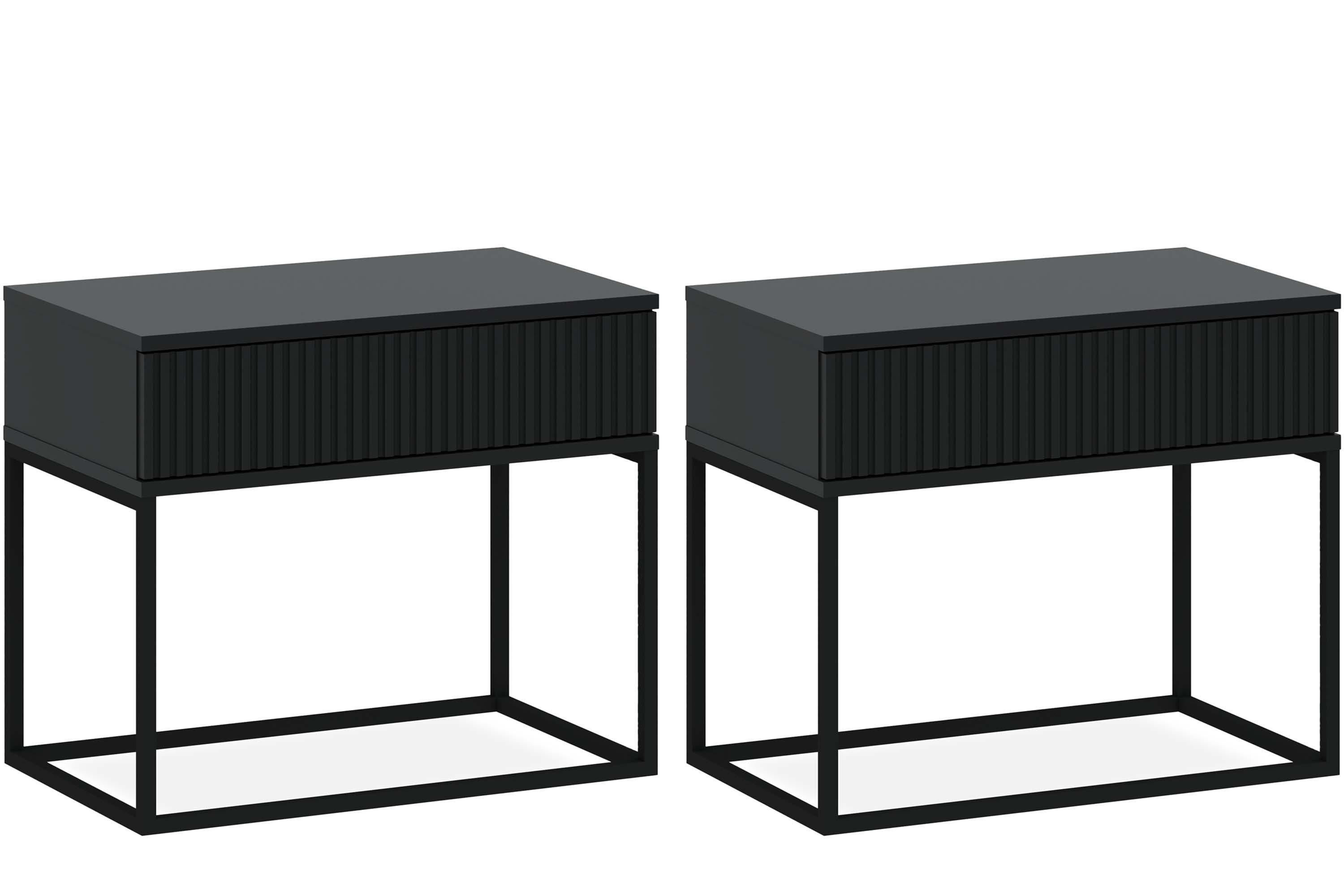 KONSIMO® Nachttisch RECTUS Nachtschrank, Modern, hergestellt in der EU, Beistelltisch (2-St), mit Schublade, geriffelte Schubladenfront, Push-to-Open, Breite 60 cm