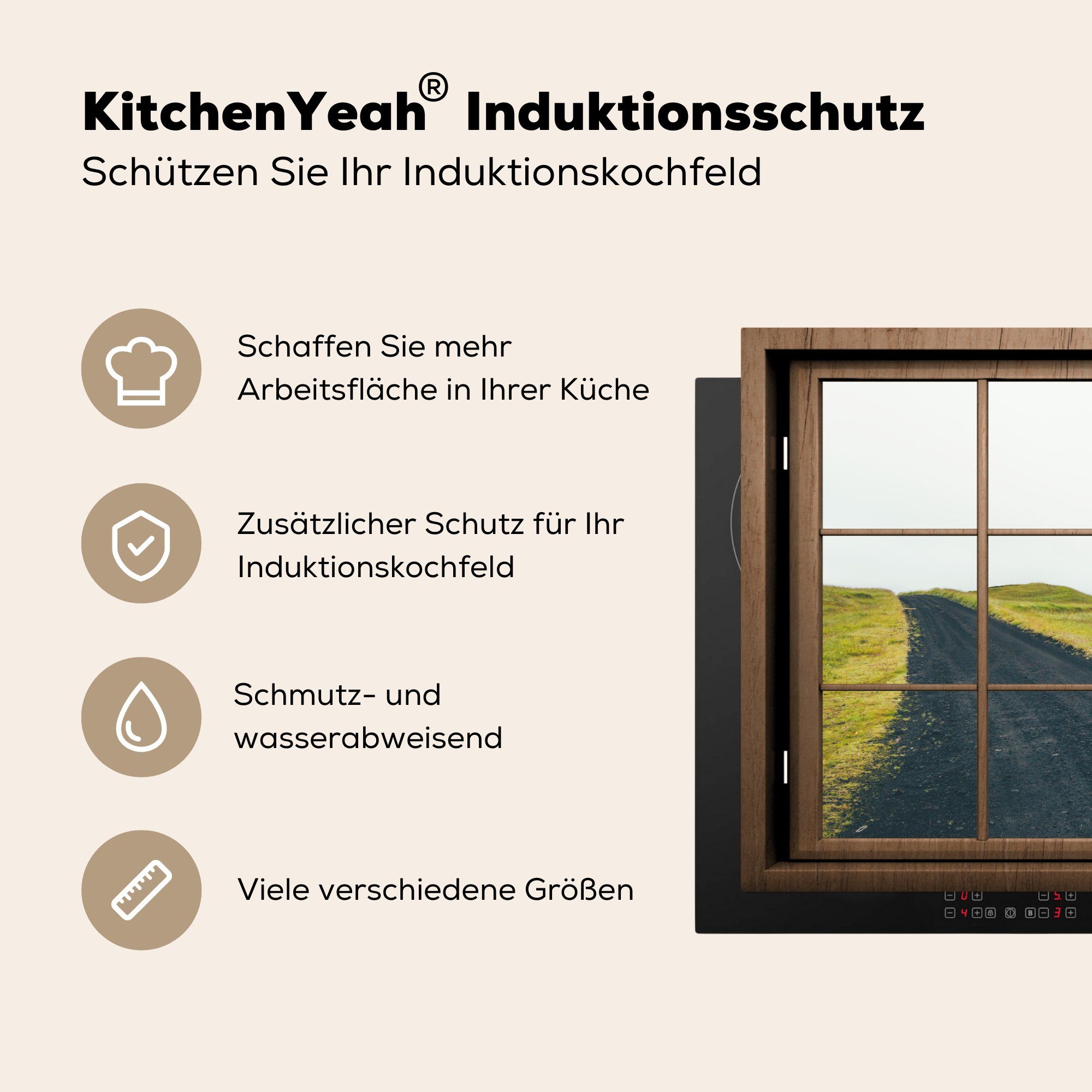 Schutz Aussicht cm, für 81x52 Herdblende-/Abdeckplatte küche, Ceranfeldabdeckung die - tlg), - Haus, Natur MuchoWow Vinyl, (1 Induktionskochfeld