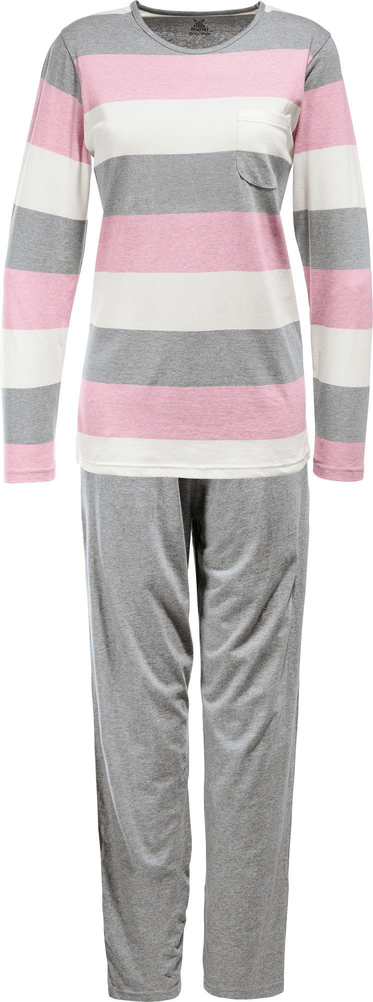 Damen-Schlafanzug Streifen rosé Müller Single-Jersey Erwin Pyjama