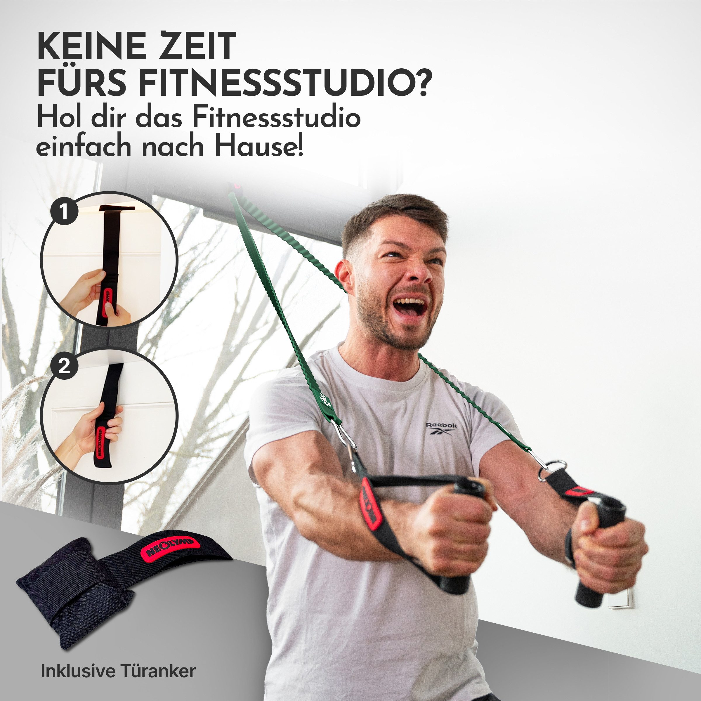 NEOLYMP Trainingsband Premium Resistance Bands Set mit E-Book - Fitnessbänder Expander Set, Widerstandsbänder mit 5 Stärken, Türanker, Griffen & Fußschlaufen