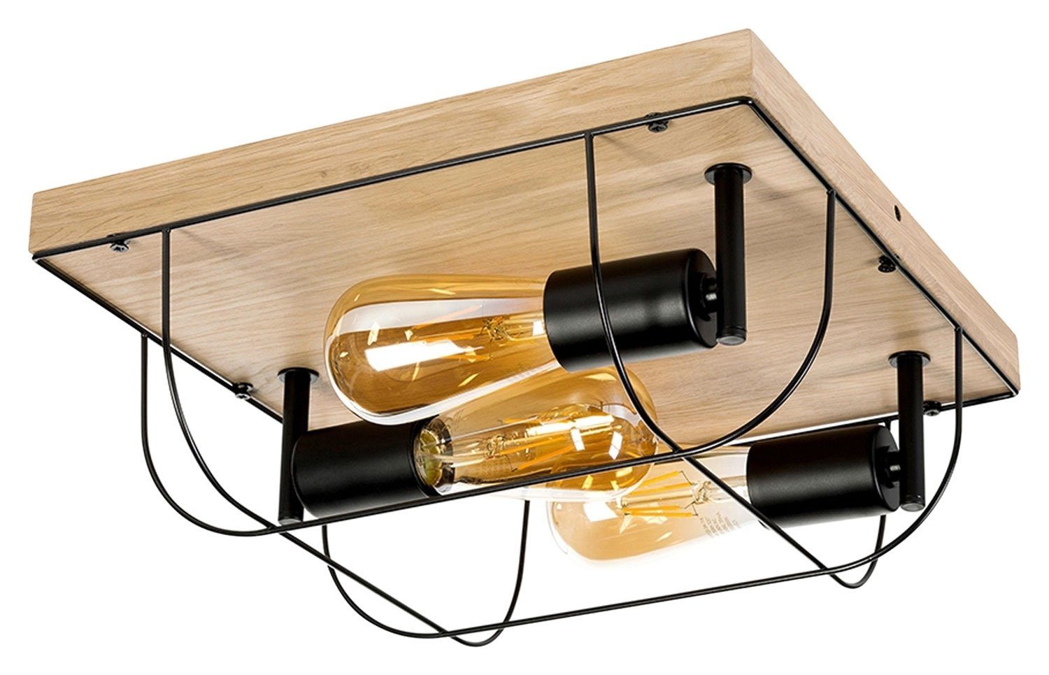 SPOT Light Deckenleuchte NETUNO, 3-flammig, 34 x 34 cm, Braun, Schwarz, ohne Leuchtmittel, Holz, Metall, Deckenlampe