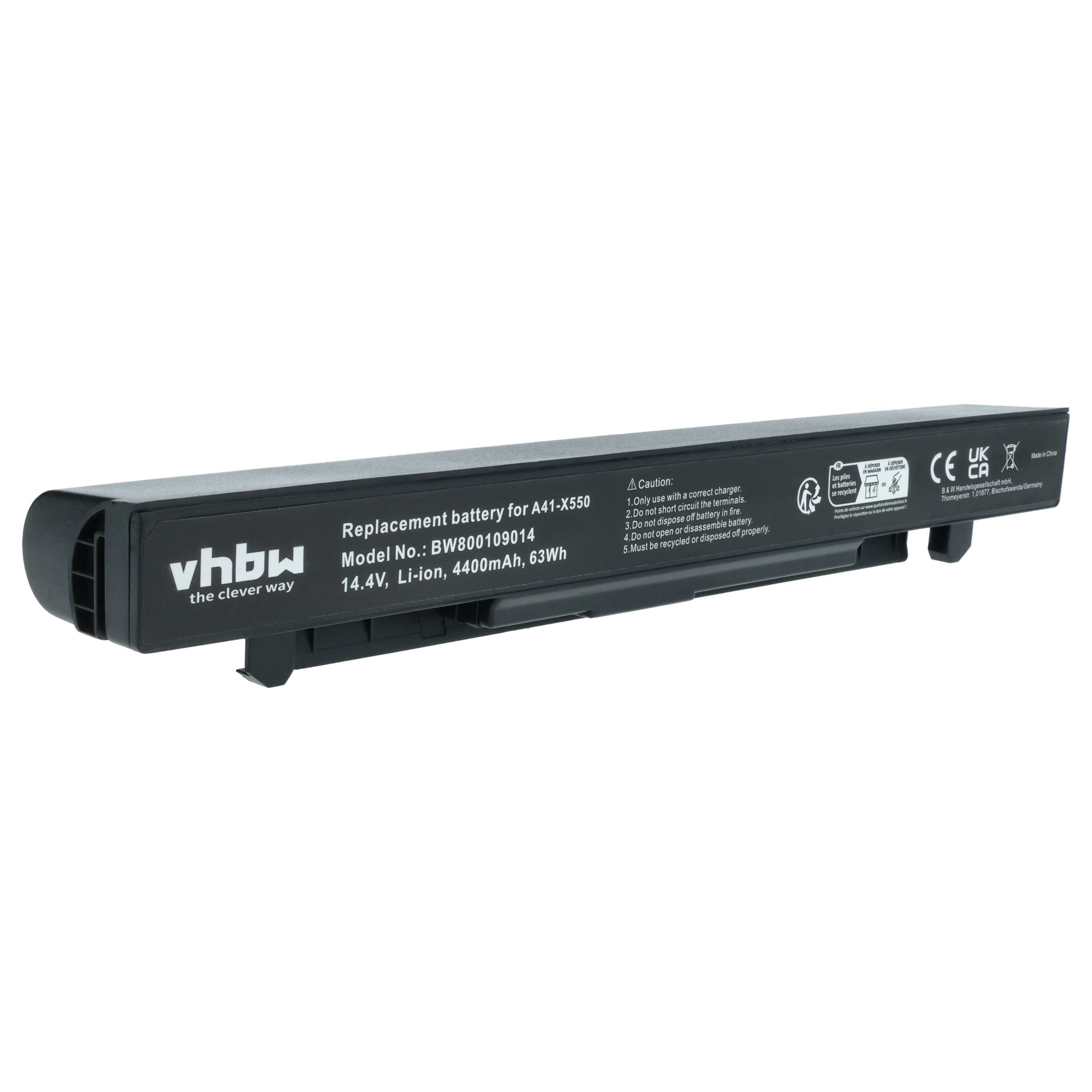 vhbw Akku passend für Asus F552C, F550V, F550L, F552EA, F552CL, F550VC, Laptop-Akku Akku Li-Ion 4400 mAh (14,4 V), Leistungsfähiger Austausch-Akku für Notebook, Wiederaufladbar, Jede