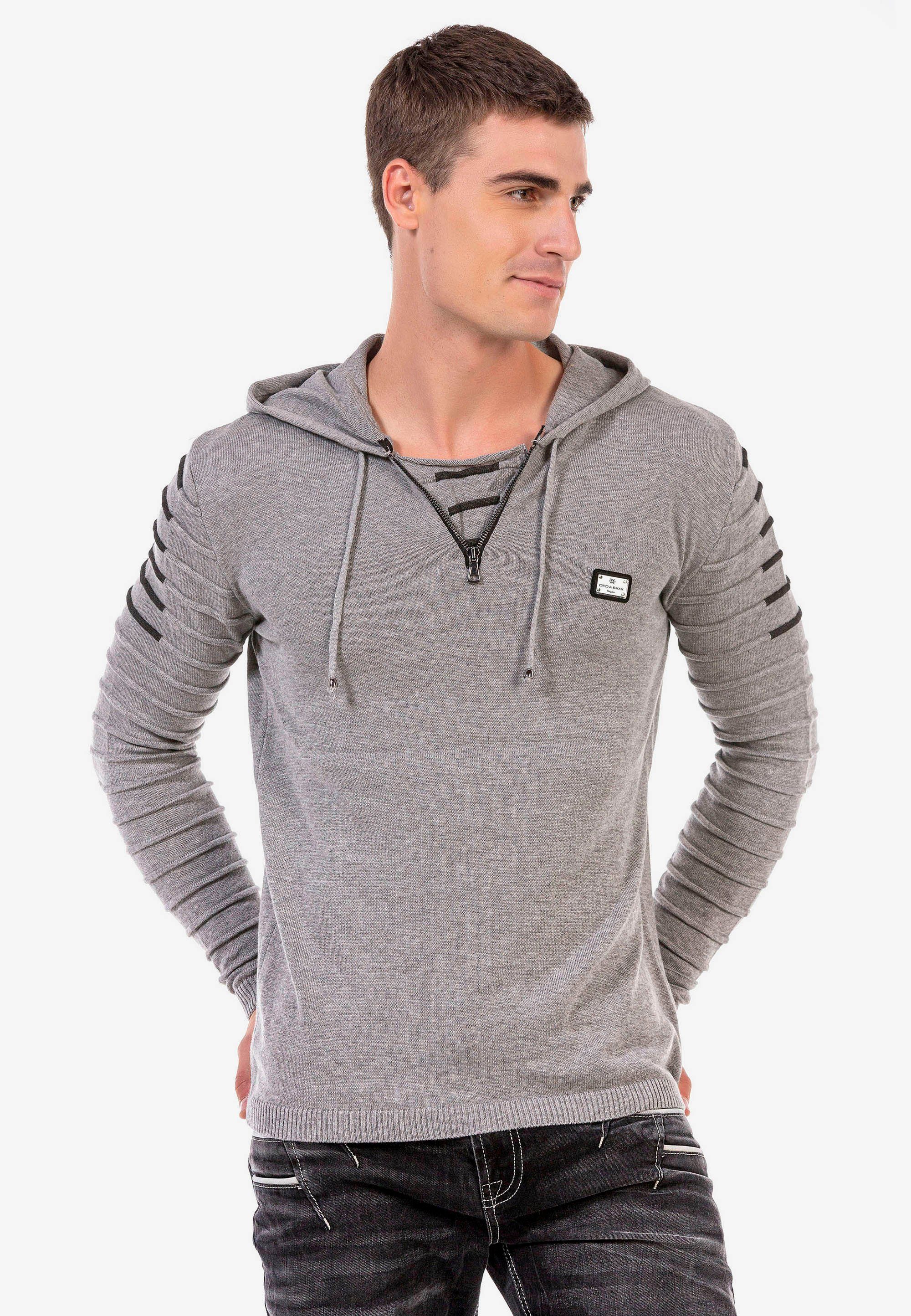 Cipo & kuscheliger grau Baxx Kapuzensweatshirt Kapuze mit