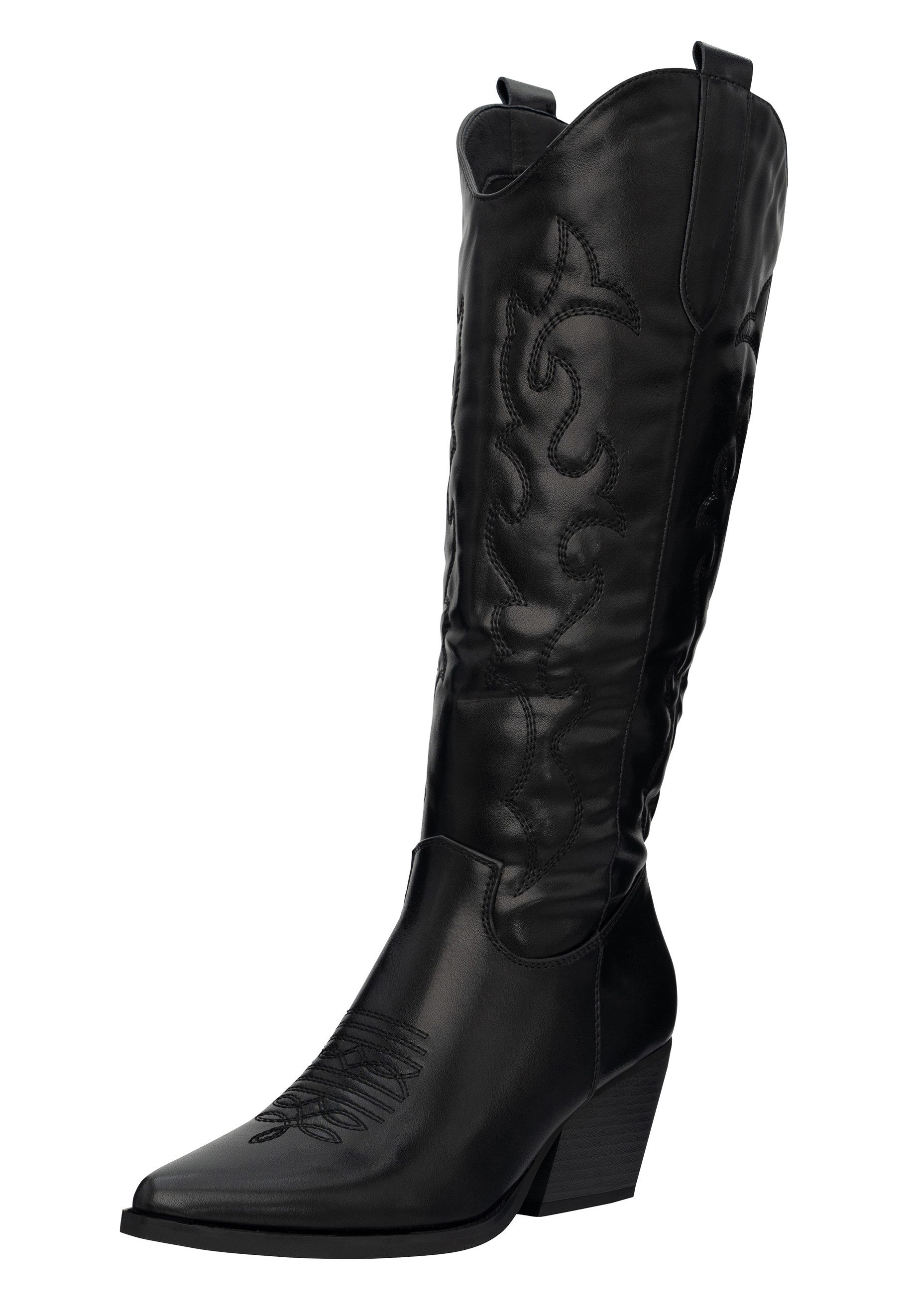 Salinyang Damen Western Boots mit Stickerei, spitzer Form und Blockabsatz Cowboy Stiefel
